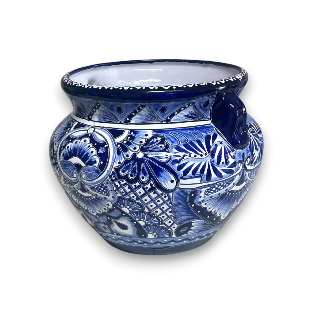 Handmade Talavera Planter | Blue & White Flower Pot