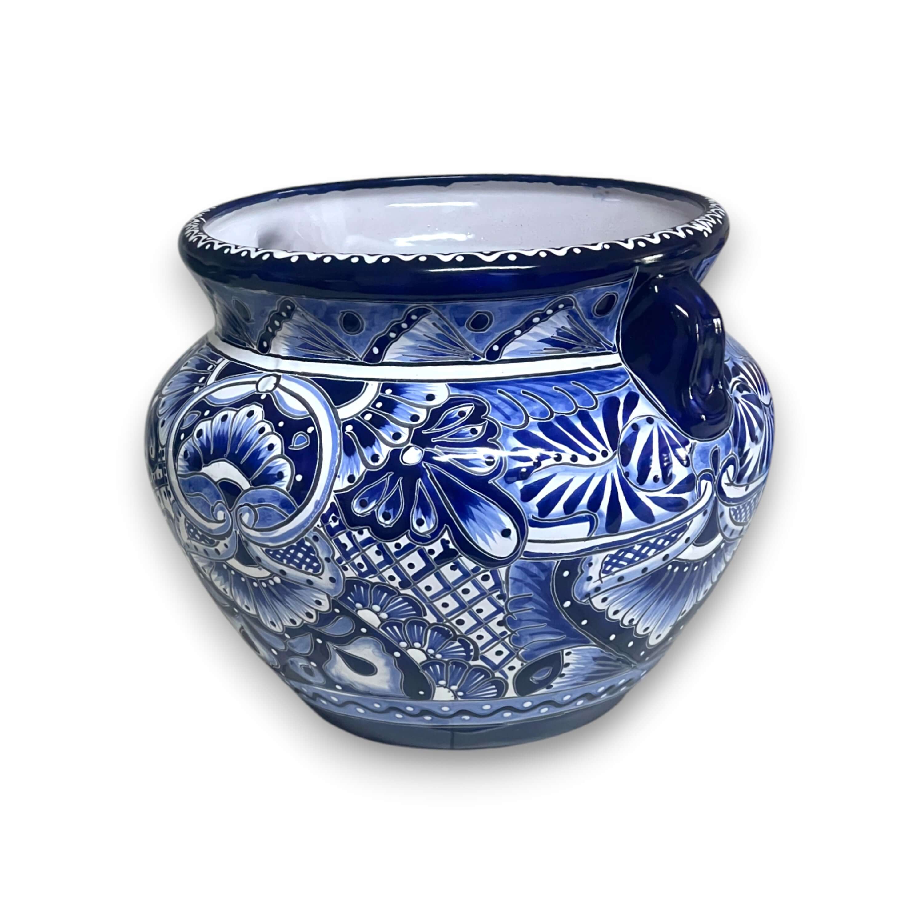 Handmade Talavera Planter | Blue & White Flower Pot
