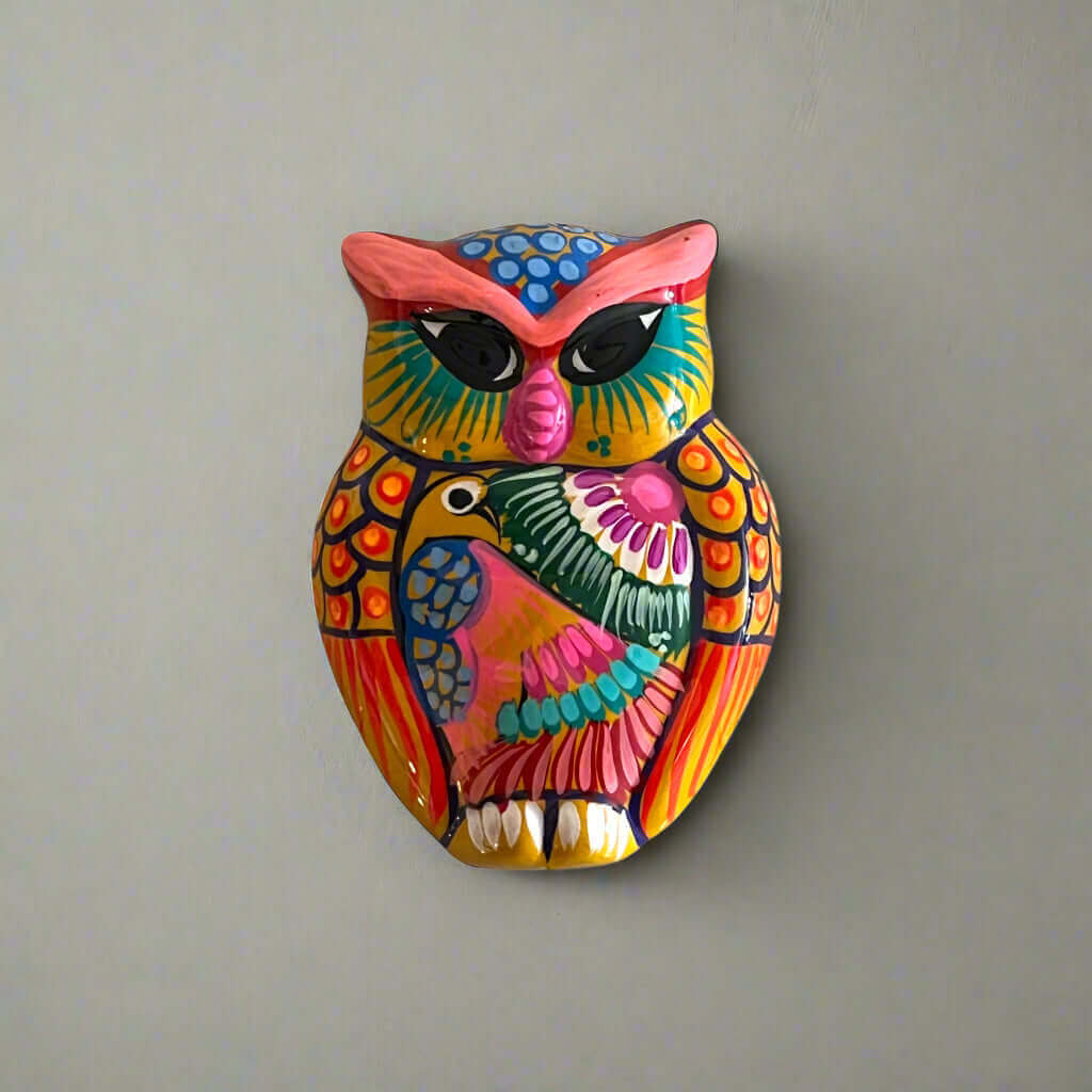 Small Guerrero Owl Wall Decor | Handmade Mexican Ceramic Accent