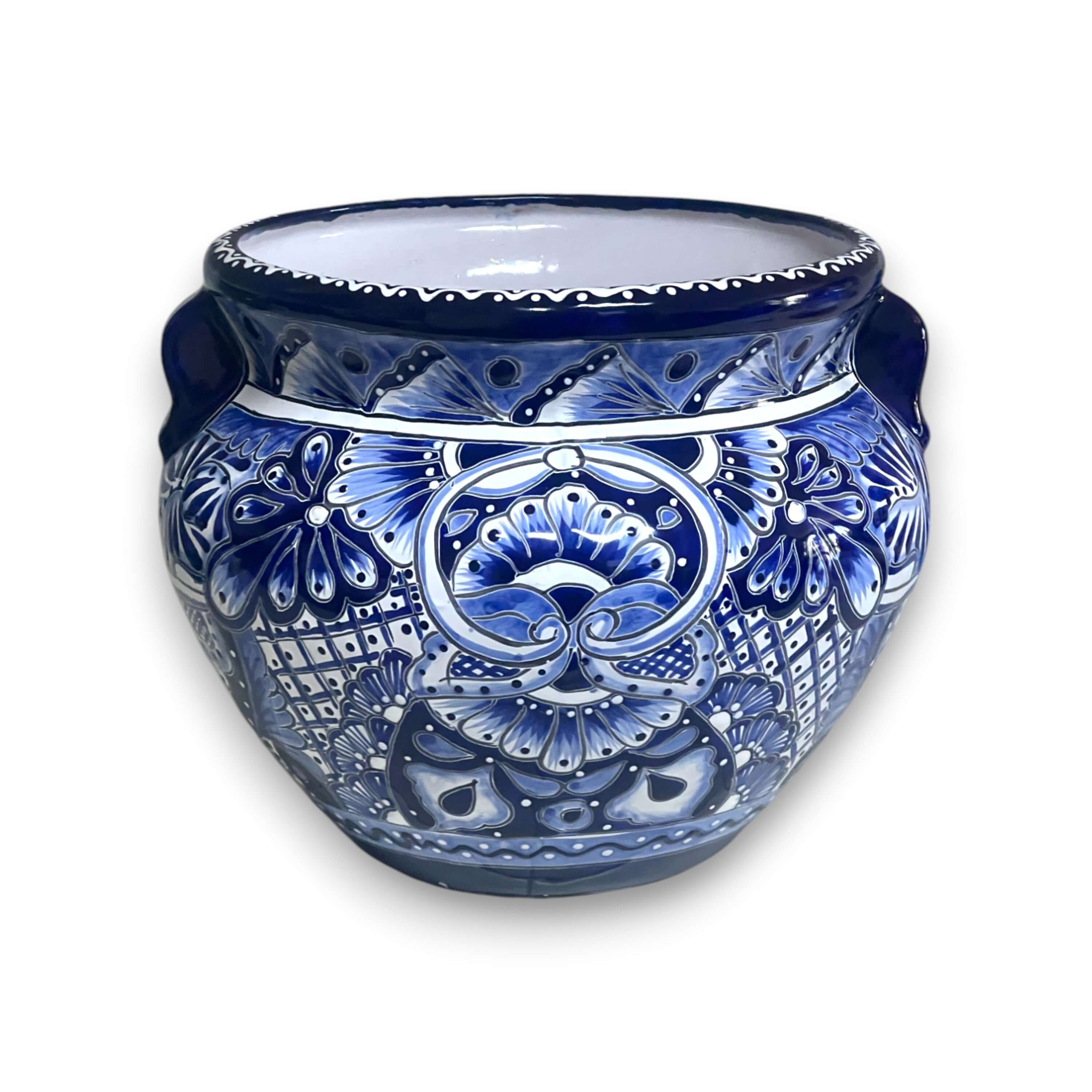 Handmade Talavera Planter | Blue & White Flower Pot