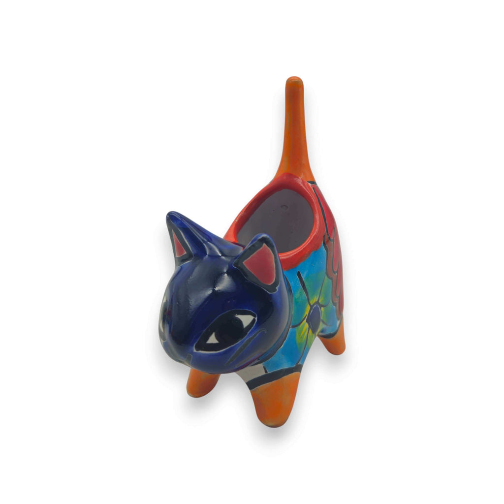 Vibrant Talavera Cat Planter | Handmade Mexican Pottery