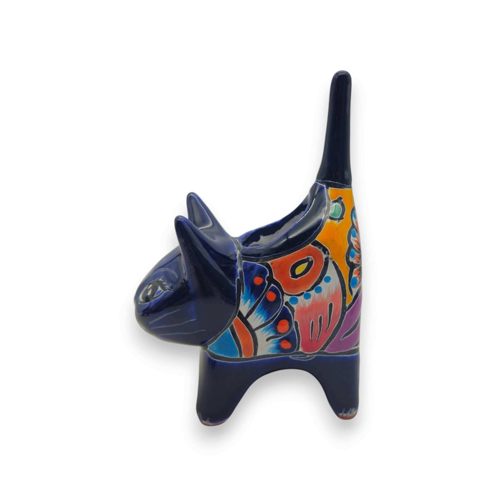 Vibrant Talavera Cat Planter | Handmade Mexican Pottery