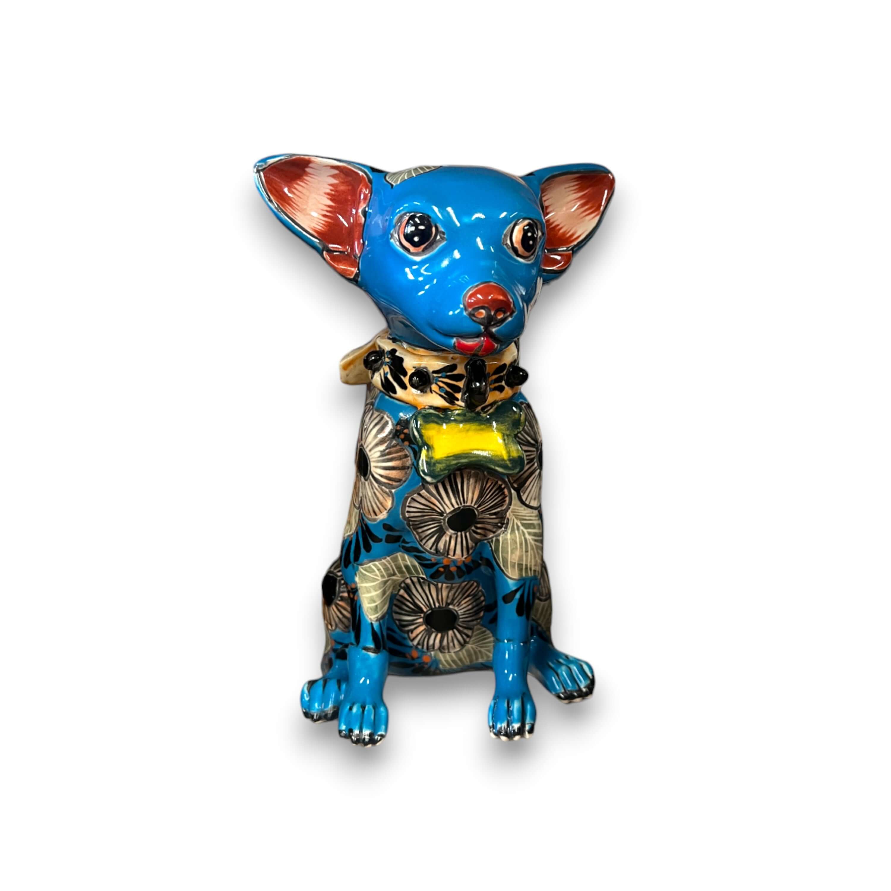 Talavera Chihuahua Statue | Handmade Mexican Dog Figurine