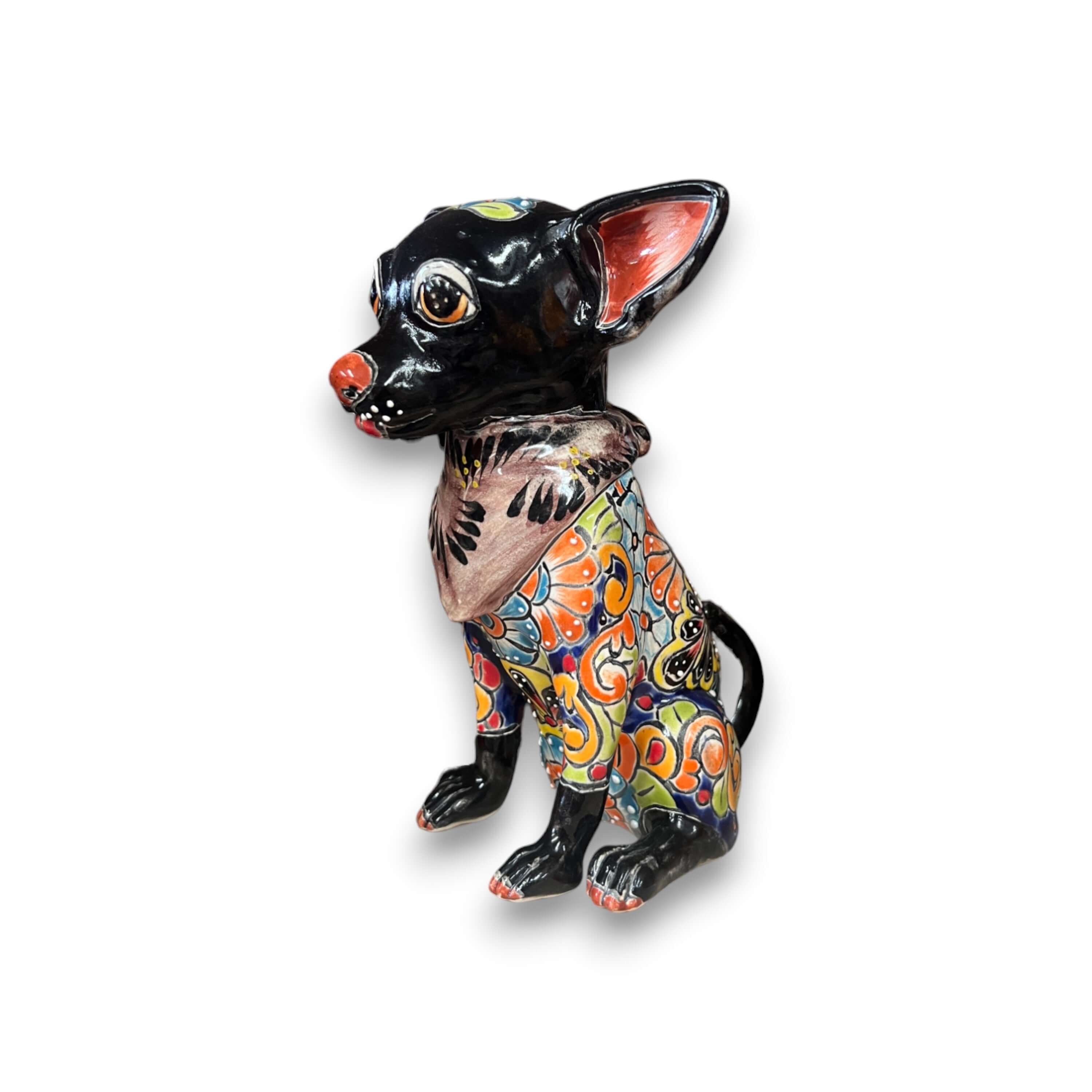 Talavera Chihuahua Statue | Handmade Mexican Dog Figurine