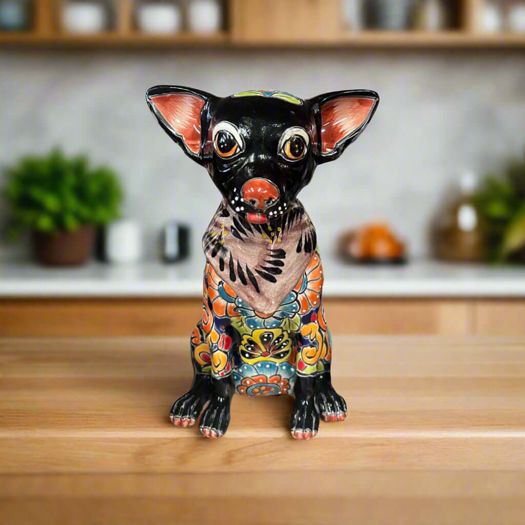 Talavera Chihuahua Statue | Handmade Mexican Dog Figurine