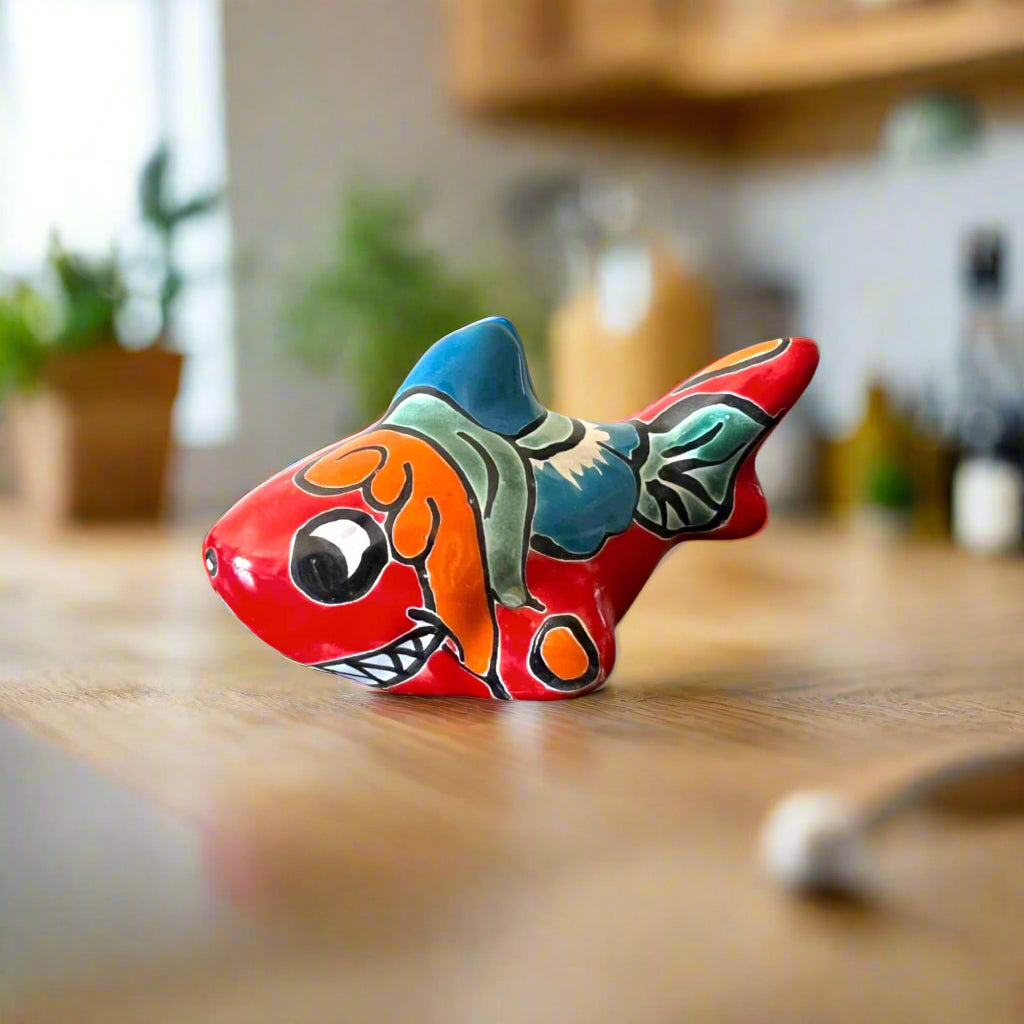 Colorful Talavera Shark Figurine | Handmade Mexican Pottery Decor