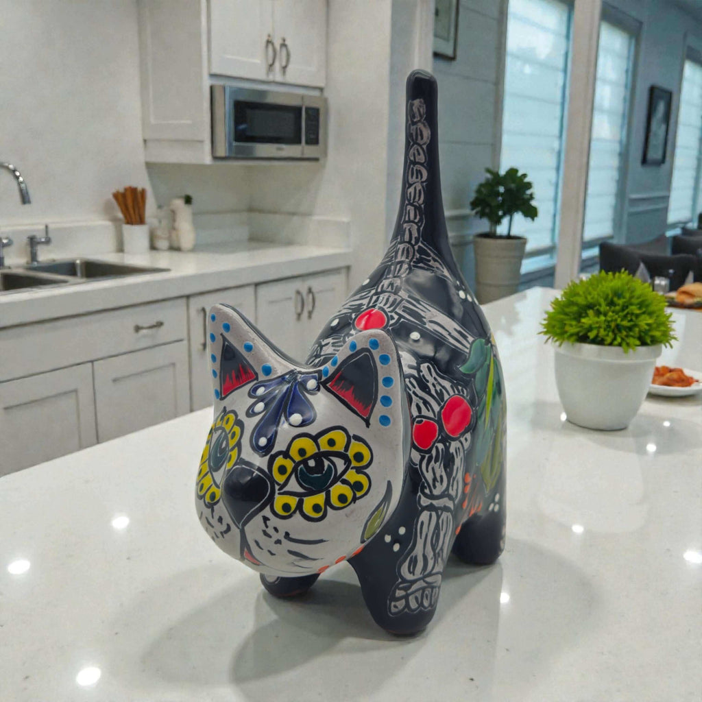 Talavera Cat Figurine | Day of the Dead Handmade Art