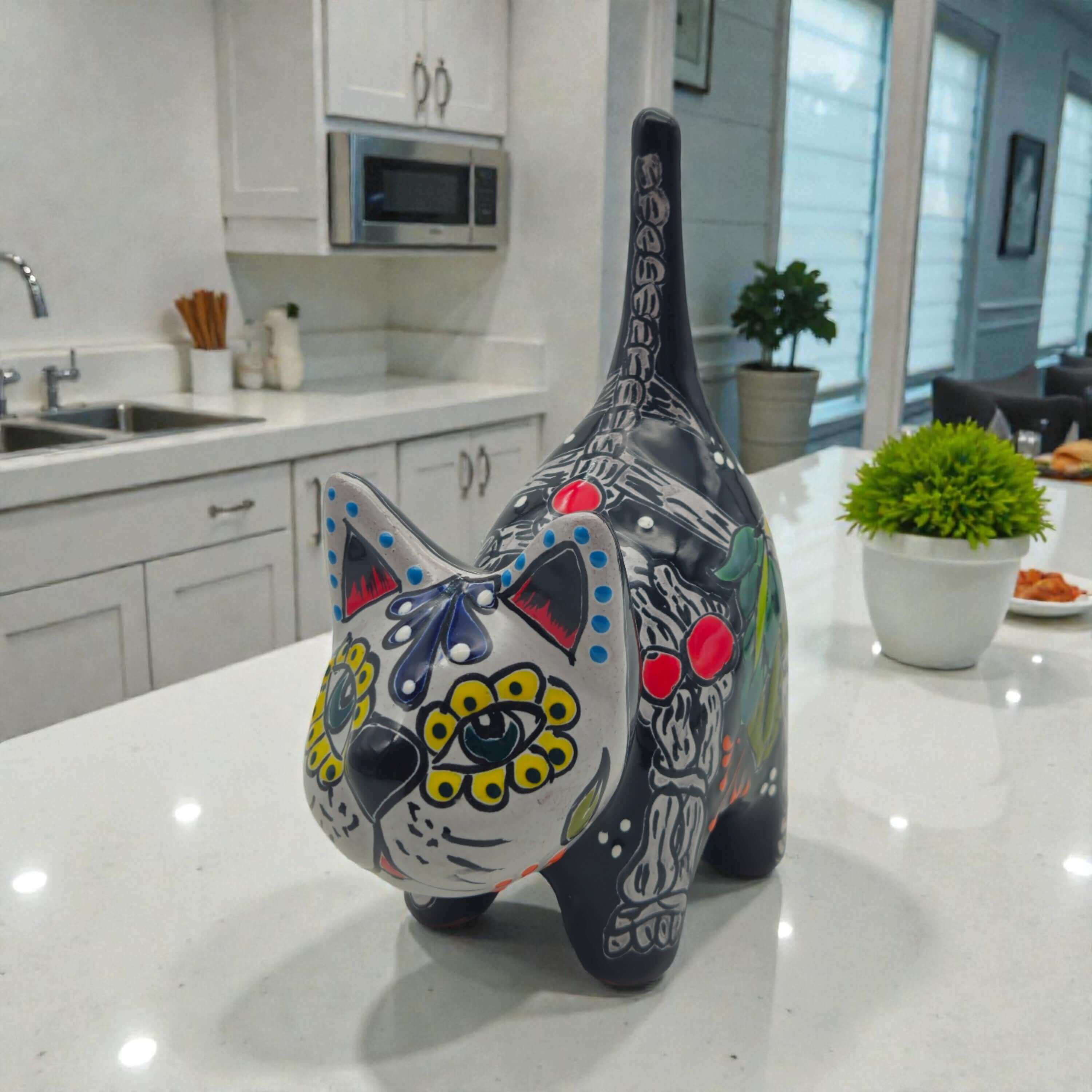 Talavera Cat Figurine | Day of the Dead Handmade Art