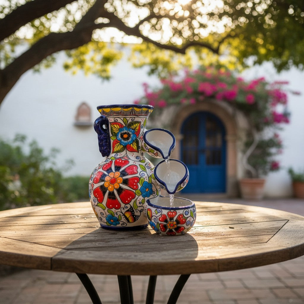 Talavera Floral Water Fountain | Handmade Mexican Art