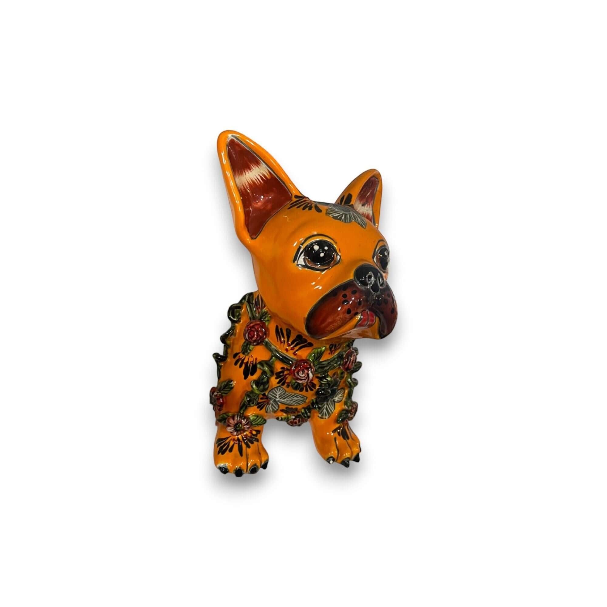 Colorful Talavera French Bulldog Statue | Handmade Wall Art