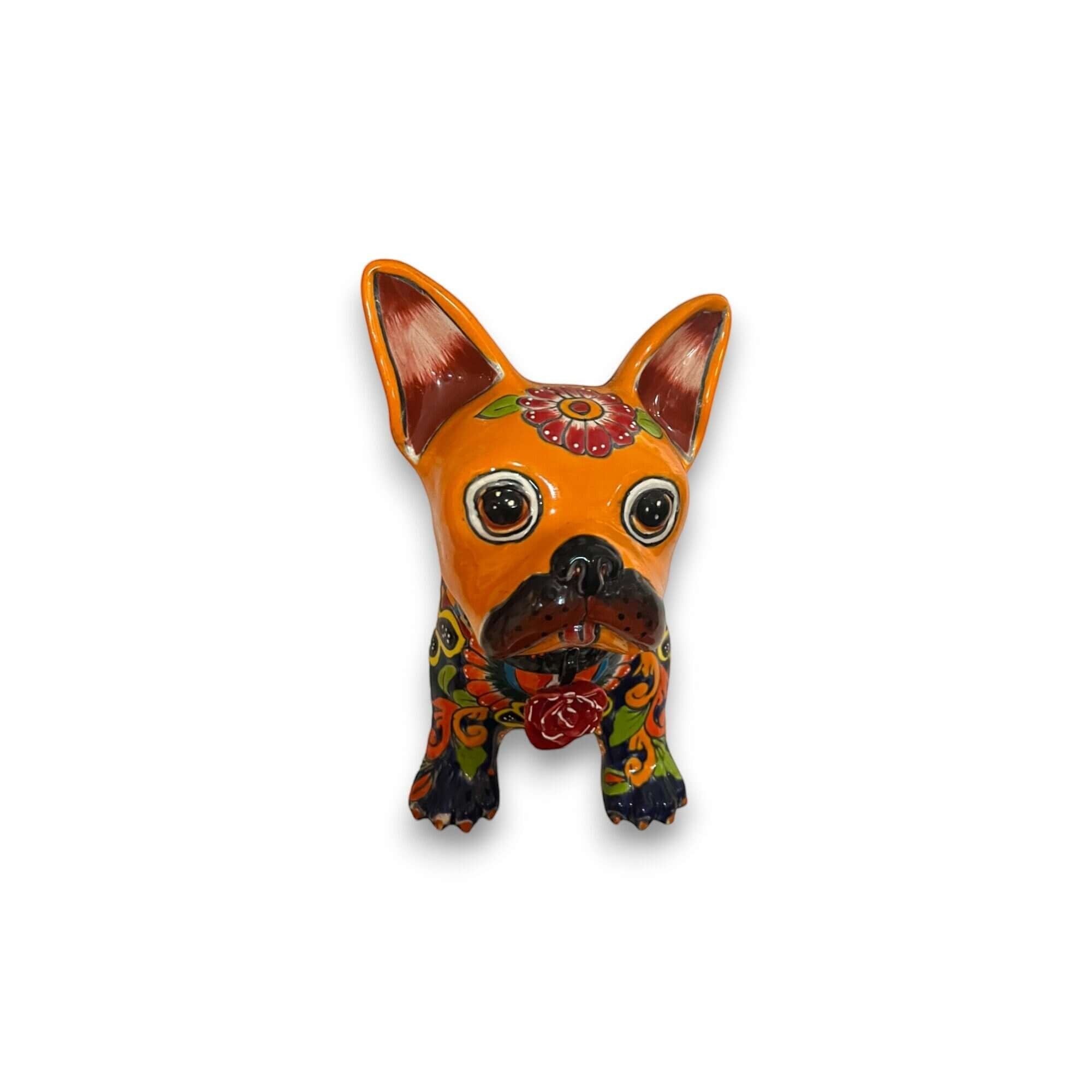 Colorful Talavera French Bulldog Statue | Handmade Wall Art