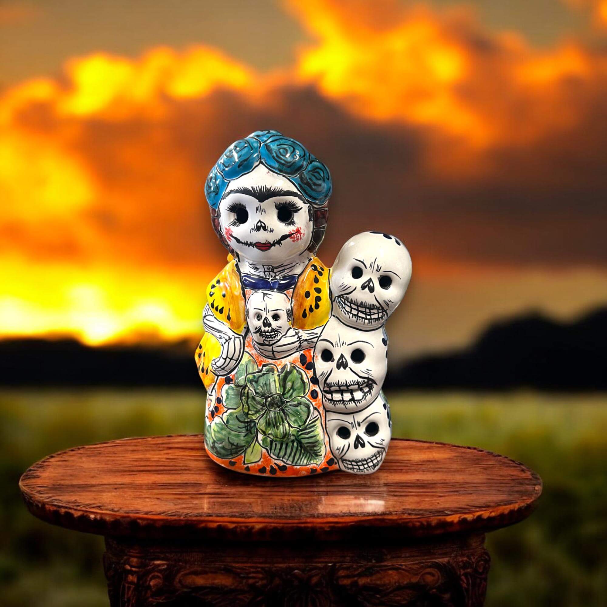Talavera Frida Statue | Day of the Dead Calavera Skull Decor