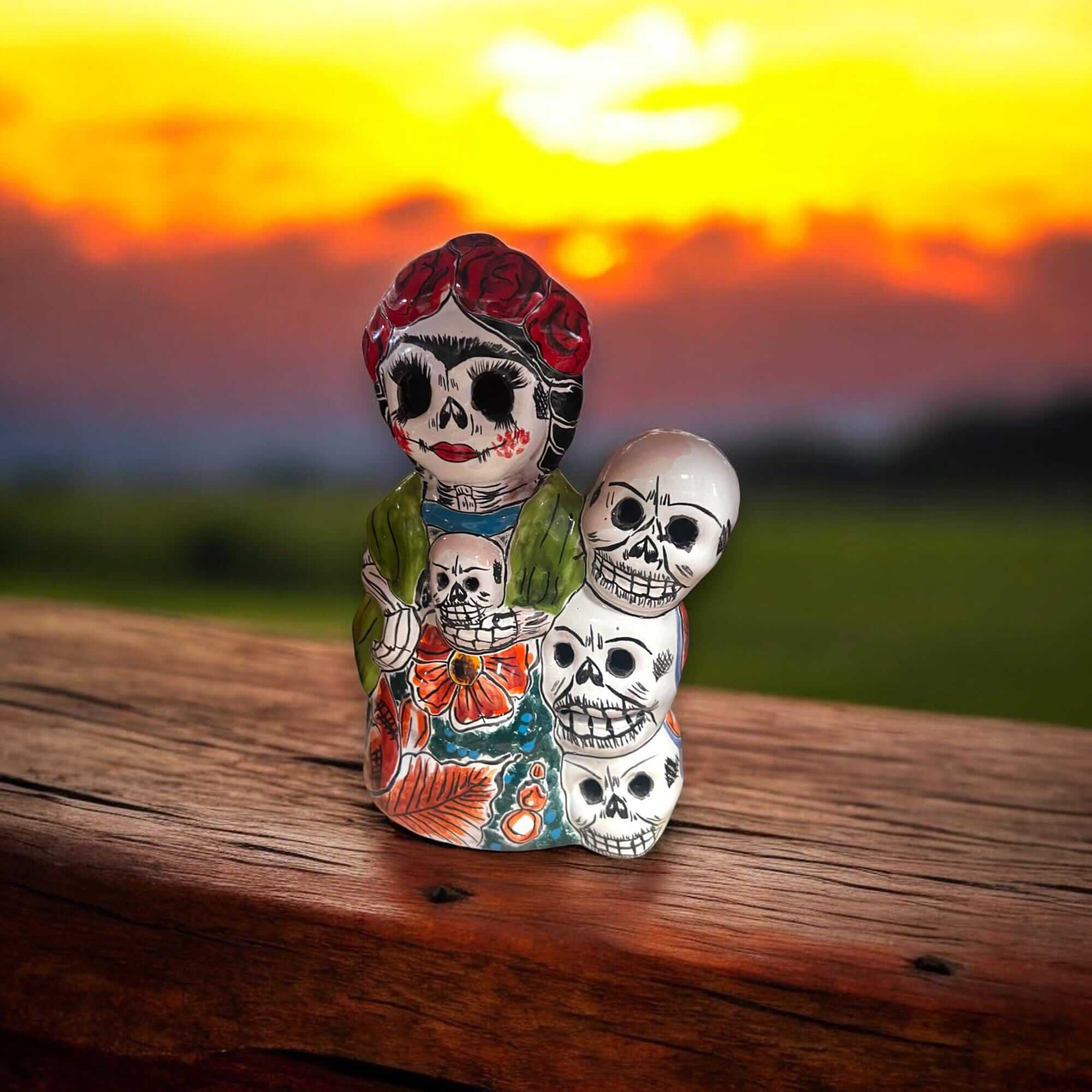 Talavera Frida Statue | Day of the Dead Calavera Skull Decor
