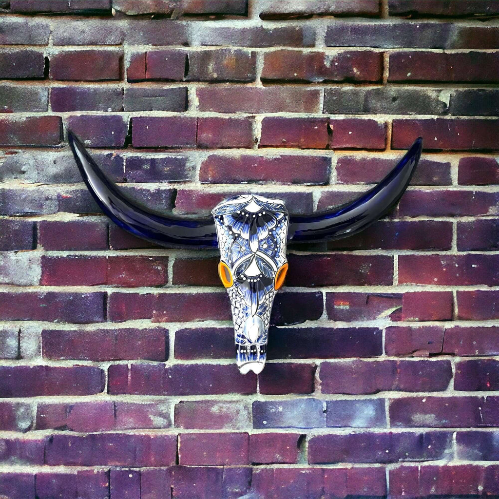 Talavera Longhorn Wall Decor | Handmade Mexican Bull Skull Art