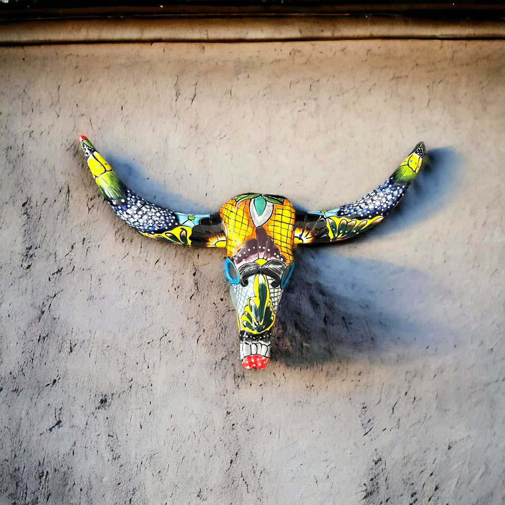 Talavera Longhorn Wall Decor | Handmade Mexican Bull Skull Art