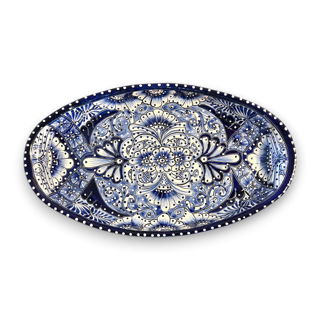 Talavera Oval Serving Platter | Blue & White Mexican Kitchenware