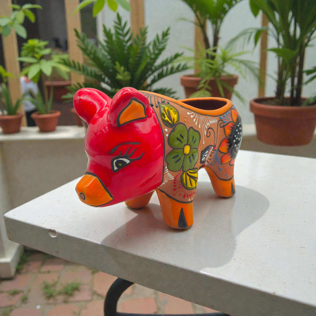 Handmade Talavera Pig Planter | Mexican Terracotta Art