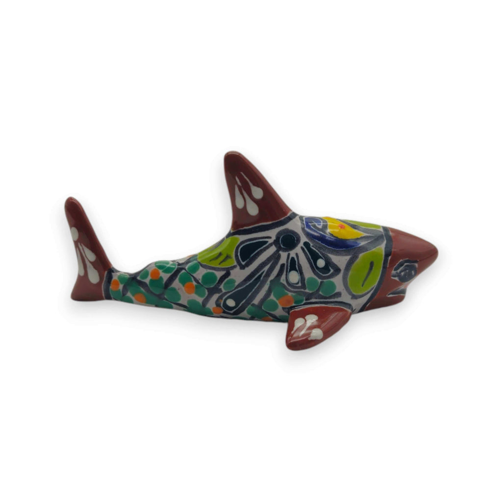 Vibrant Talavera Shark Figurine | Handmade Mexican Decor