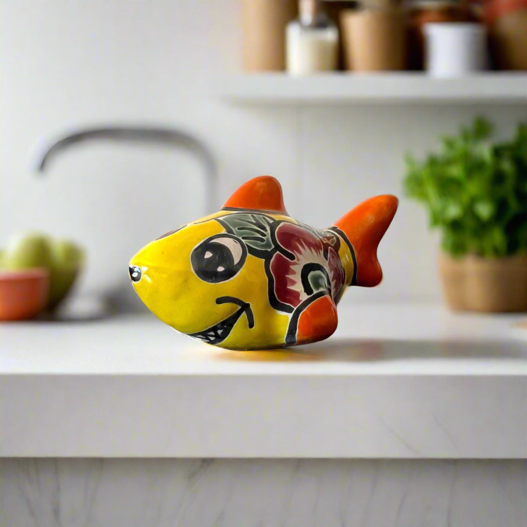 Colorful Talavera Shark Figurine | Handmade Mexican Pottery Decor