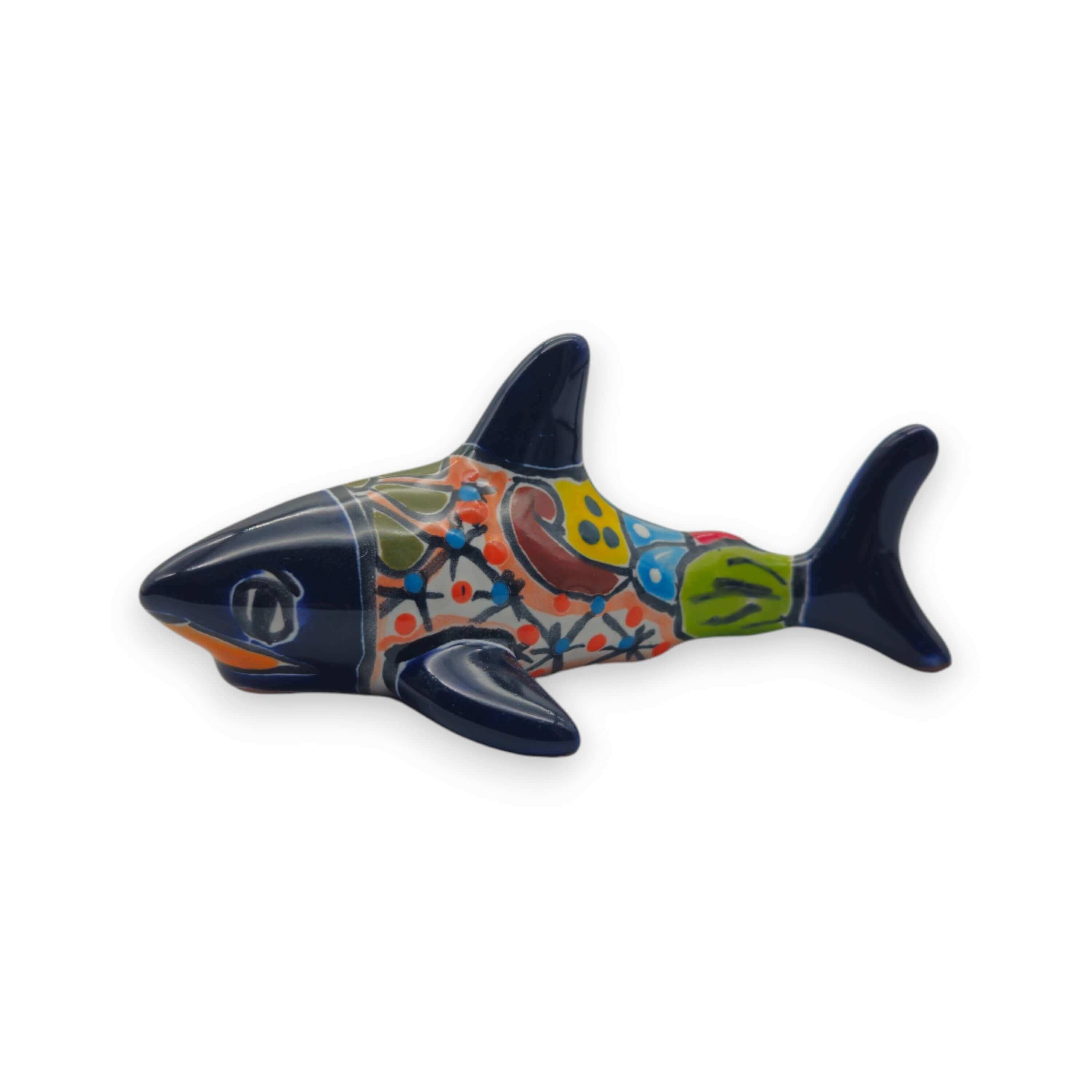 Vibrant Talavera Shark Figurine | Handmade Mexican Decor