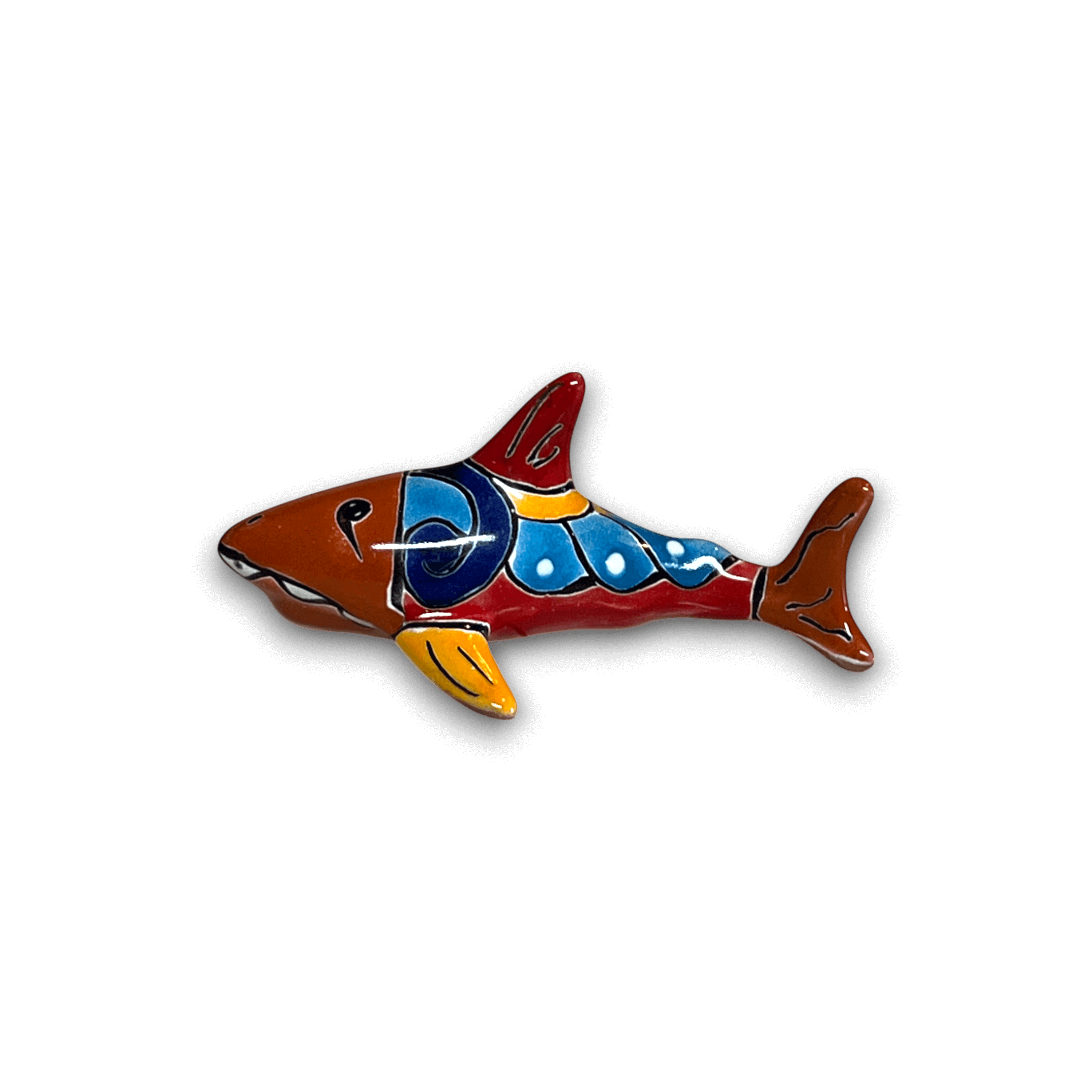 Vibrant Talavera Shark Figurine | Handmade Mexican Decor