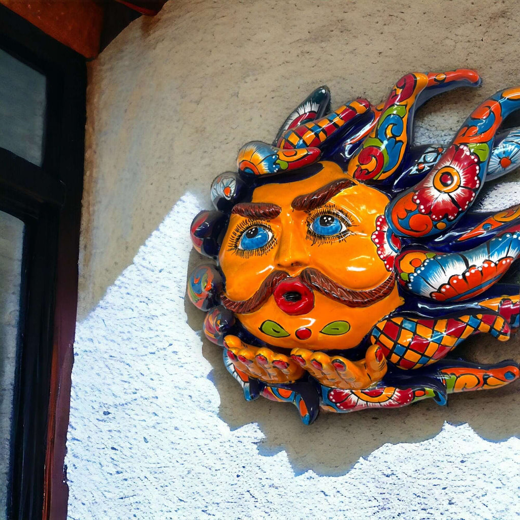 Handmade Talavera Sun Face | Colorful Mexican Wall Art