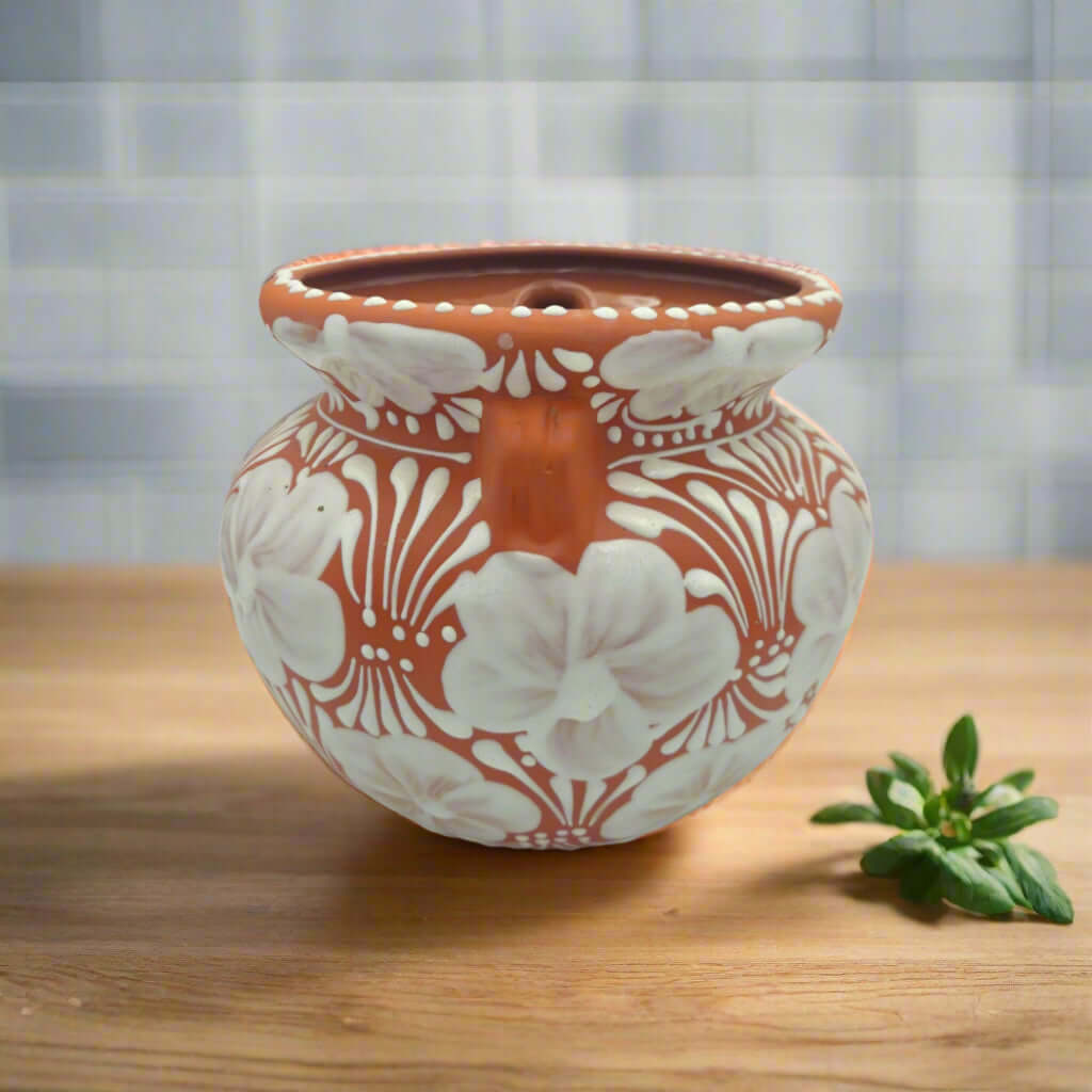Handmade Talavera Flower Pot | Terracotta & White Design
