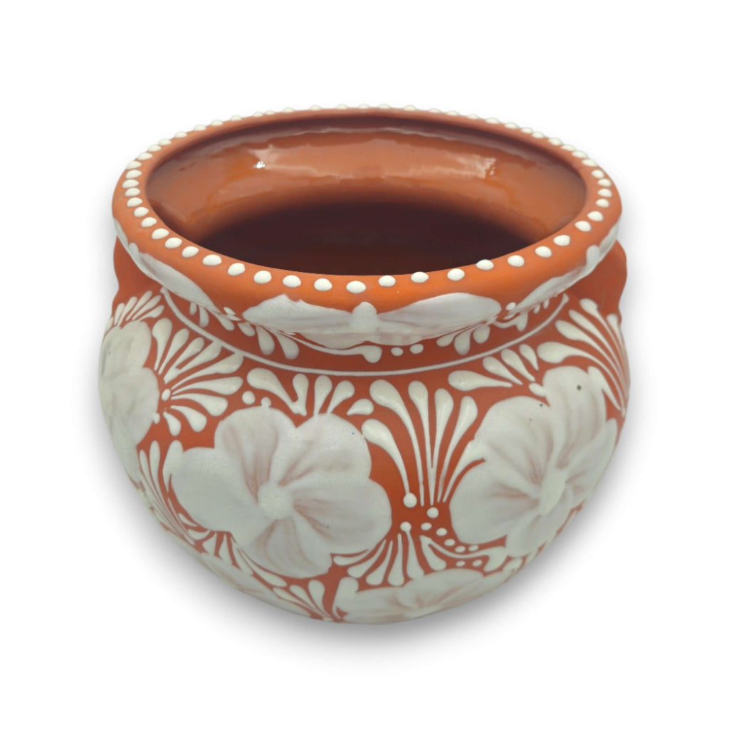 Handmade Talavera Flower Pot | Terracotta & White Design