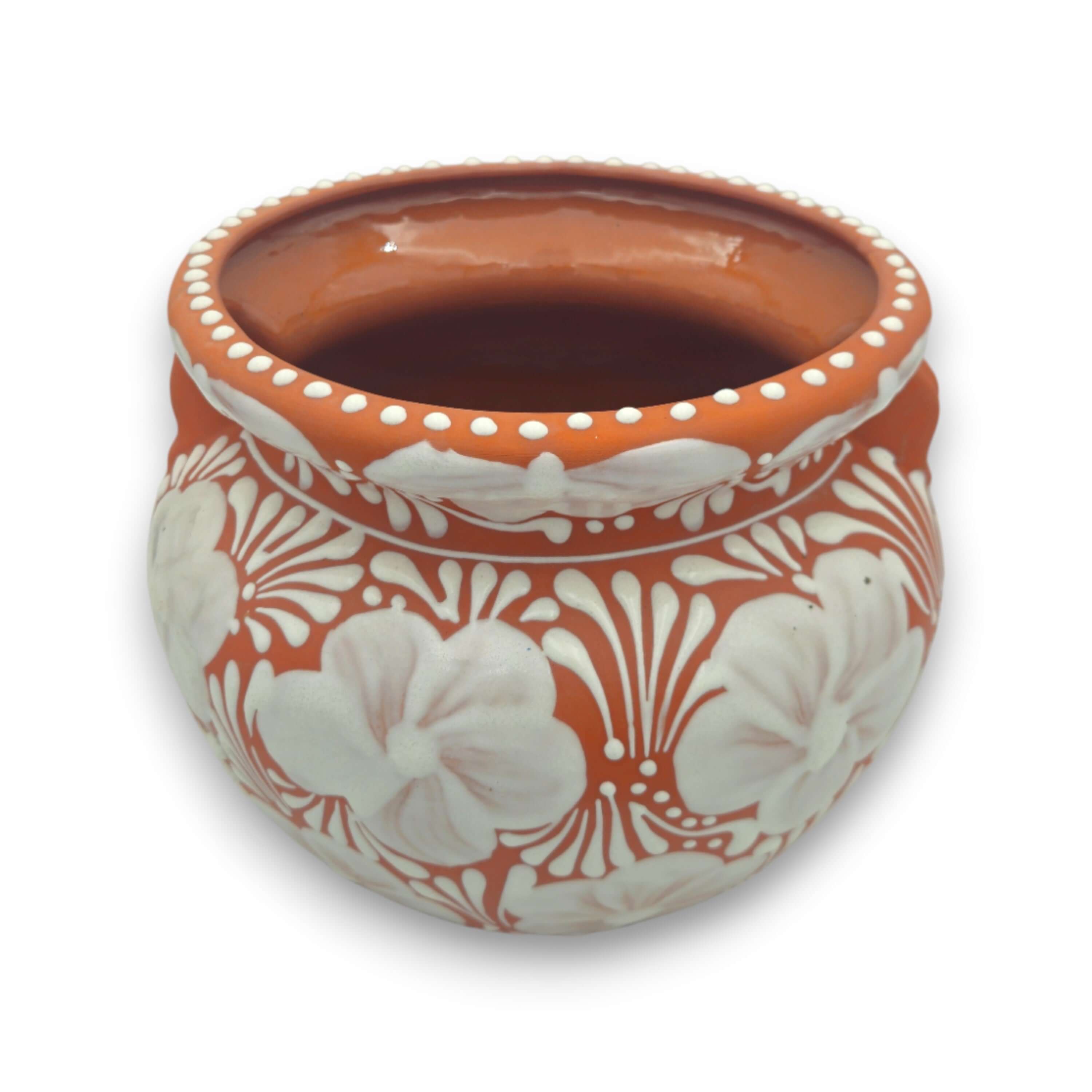 Handmade Talavera Flower Pot | Terracotta & White Design