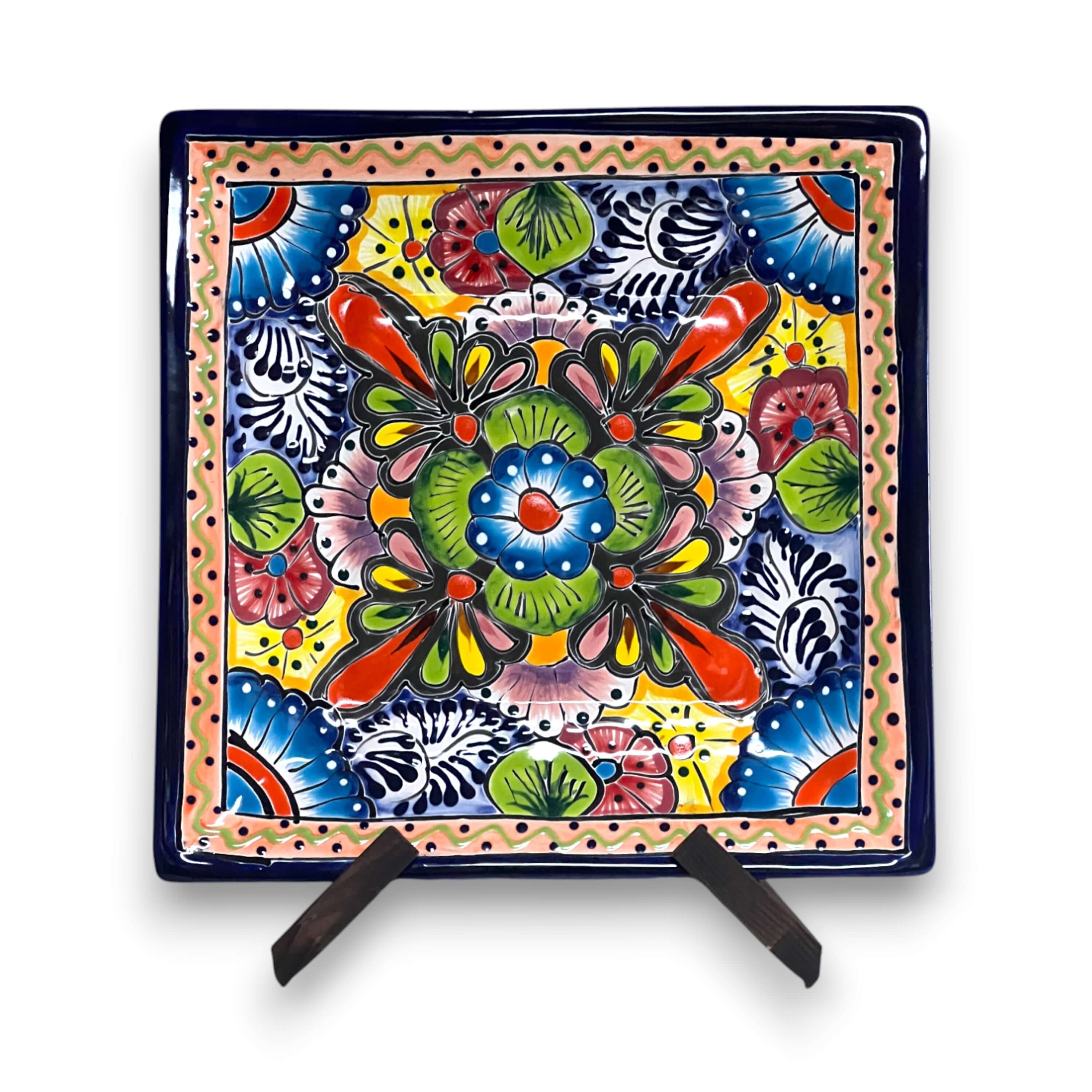 11" Square Talavera Dinner Plate | Vibrant Mexican Dinnerware