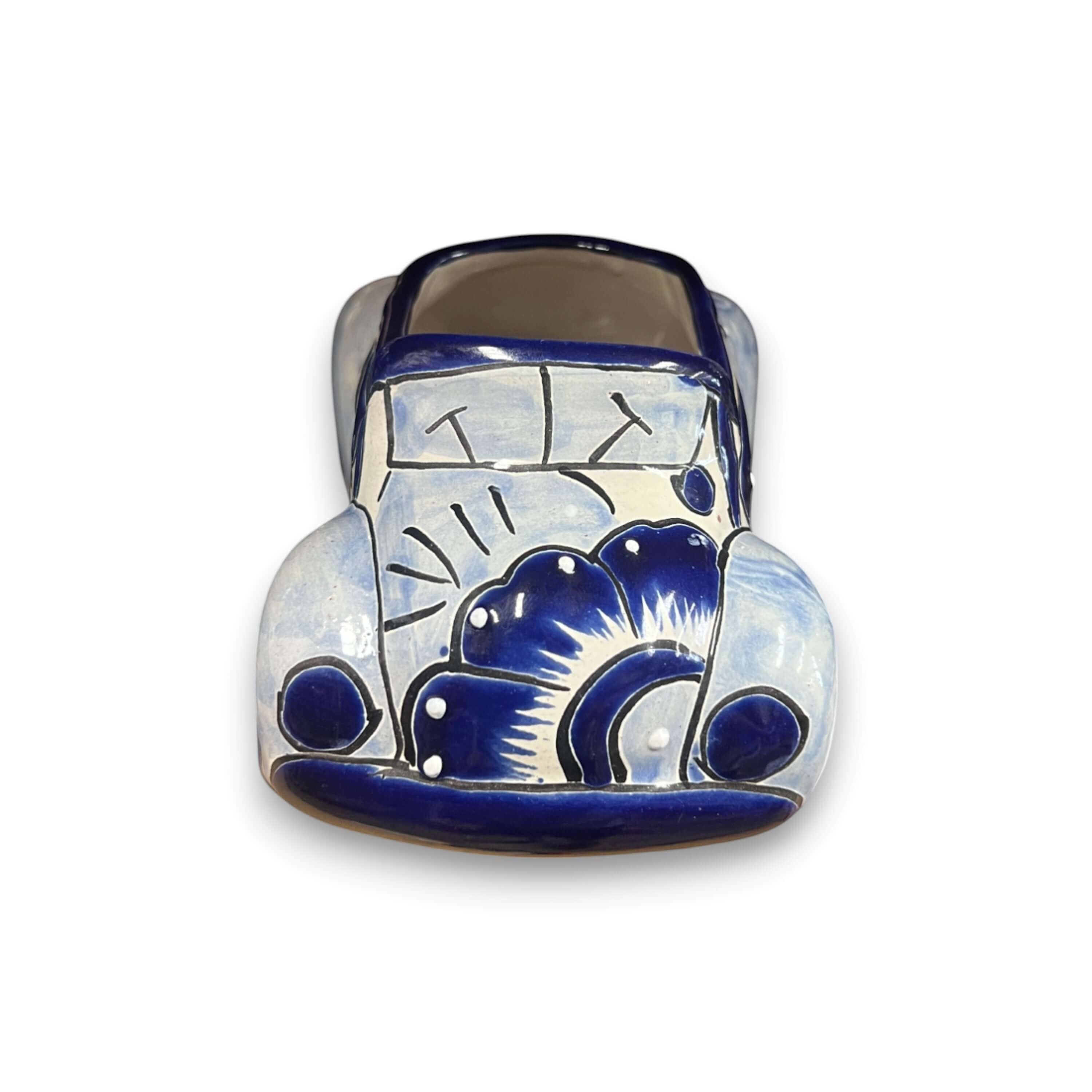 Small Talavera Car Planter | Blue & White Handmade Ceramic Pot