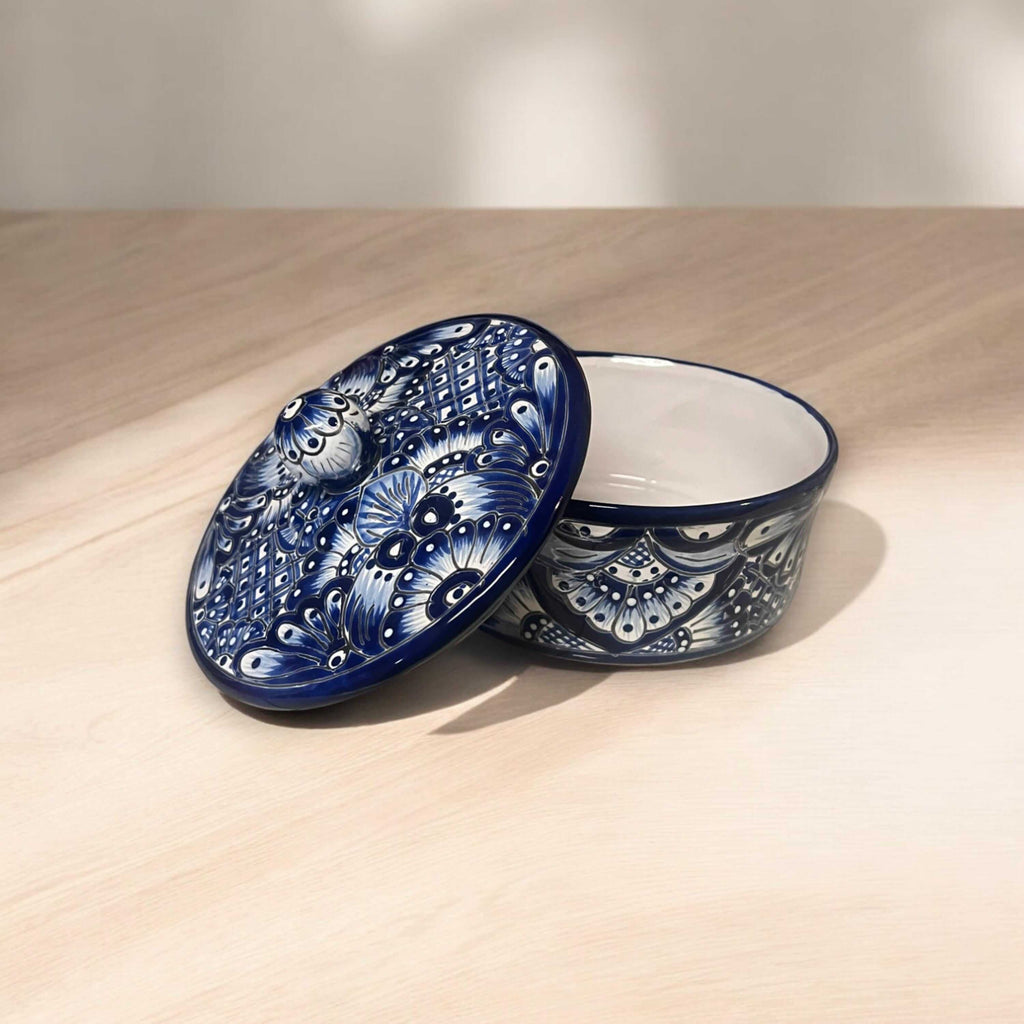 Blue & White Talavera Tortilla Warmer | Handmade Mexican Kitchenware