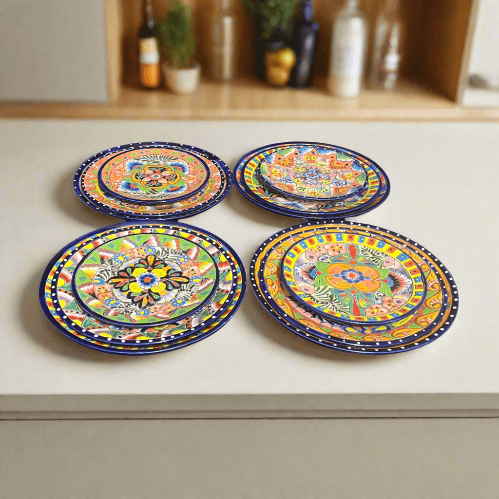 Colorful Talavera Dinnerware Set | 12-Piece Plate Set