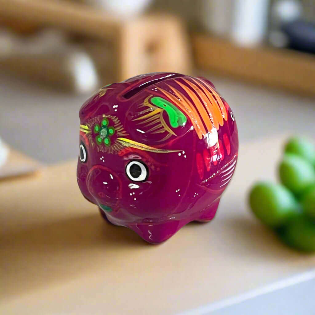Handmade Guerrero Piggy Bank | Mexican Painted Ceramic Coin Bank