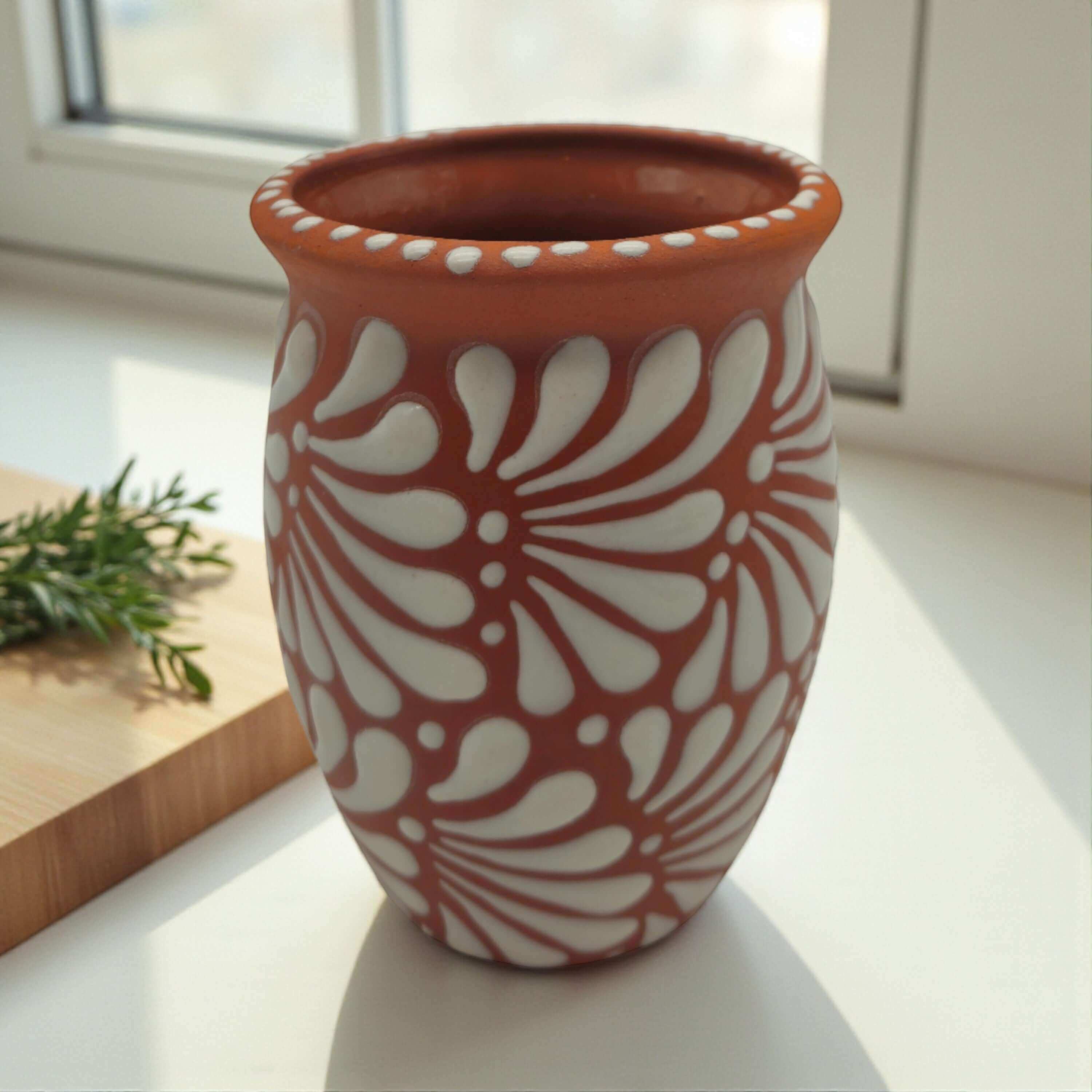 Terracotta Relief Cantarito | Handmade Mexican Pottery Cup