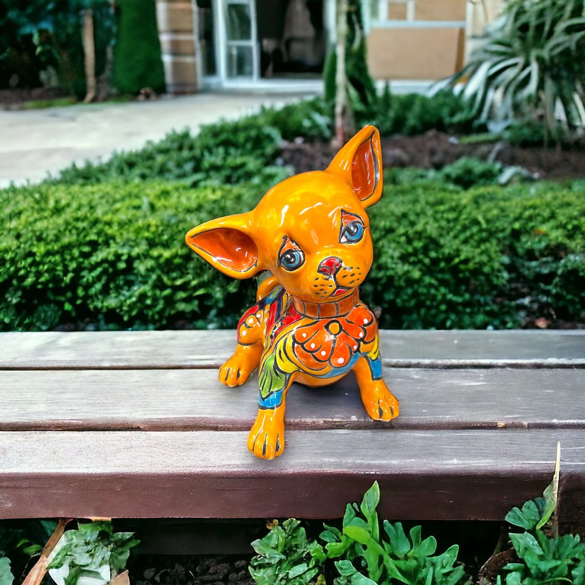 Talavera Chihuahua Statue | Sad Handmade Mexican Dog