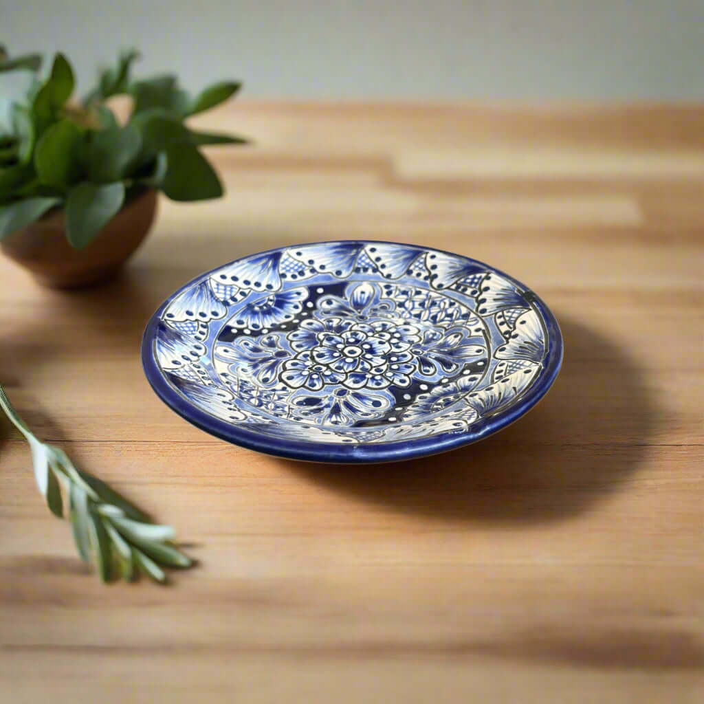 6" Talavera Blue & White Dinner Plate | Mexican Dinnerware