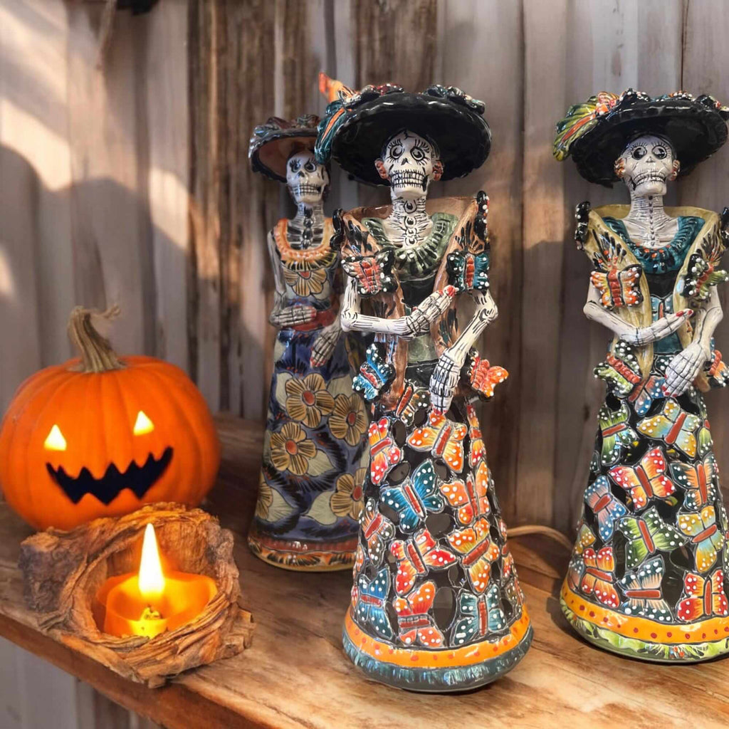 Talavera Catrina Figurine | Handmade Day of the Dead Skeleton Art