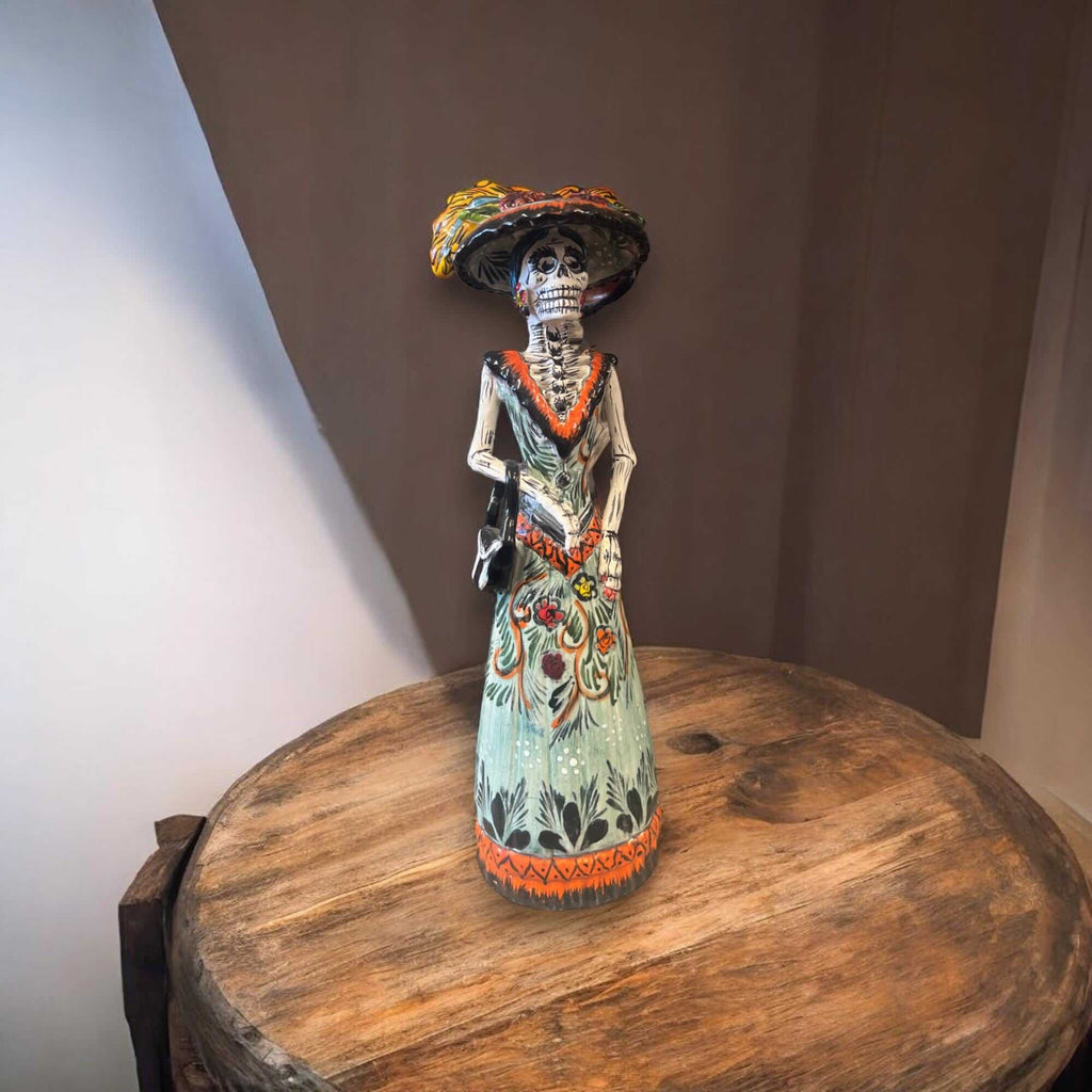 Talavera Catrina Figurine | Handmade Day of the Dead Skeleton Art