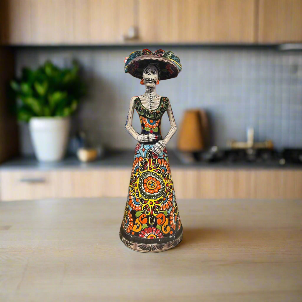 Talavera Catrina Figurine | Handmade Day of the Dead Skeleton Art