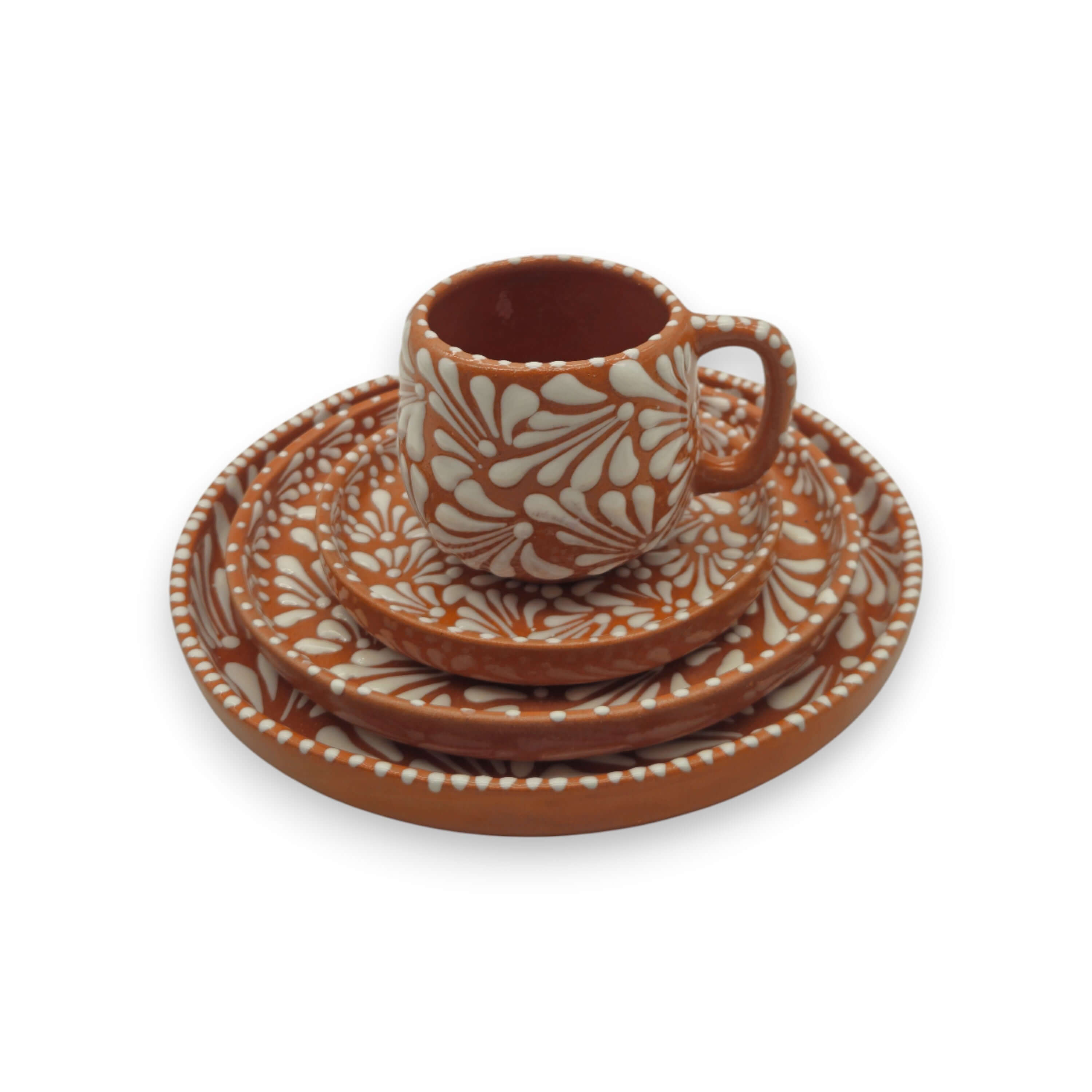 Handmade Talavera Dinnerware Set | Brown & White 4-Piece