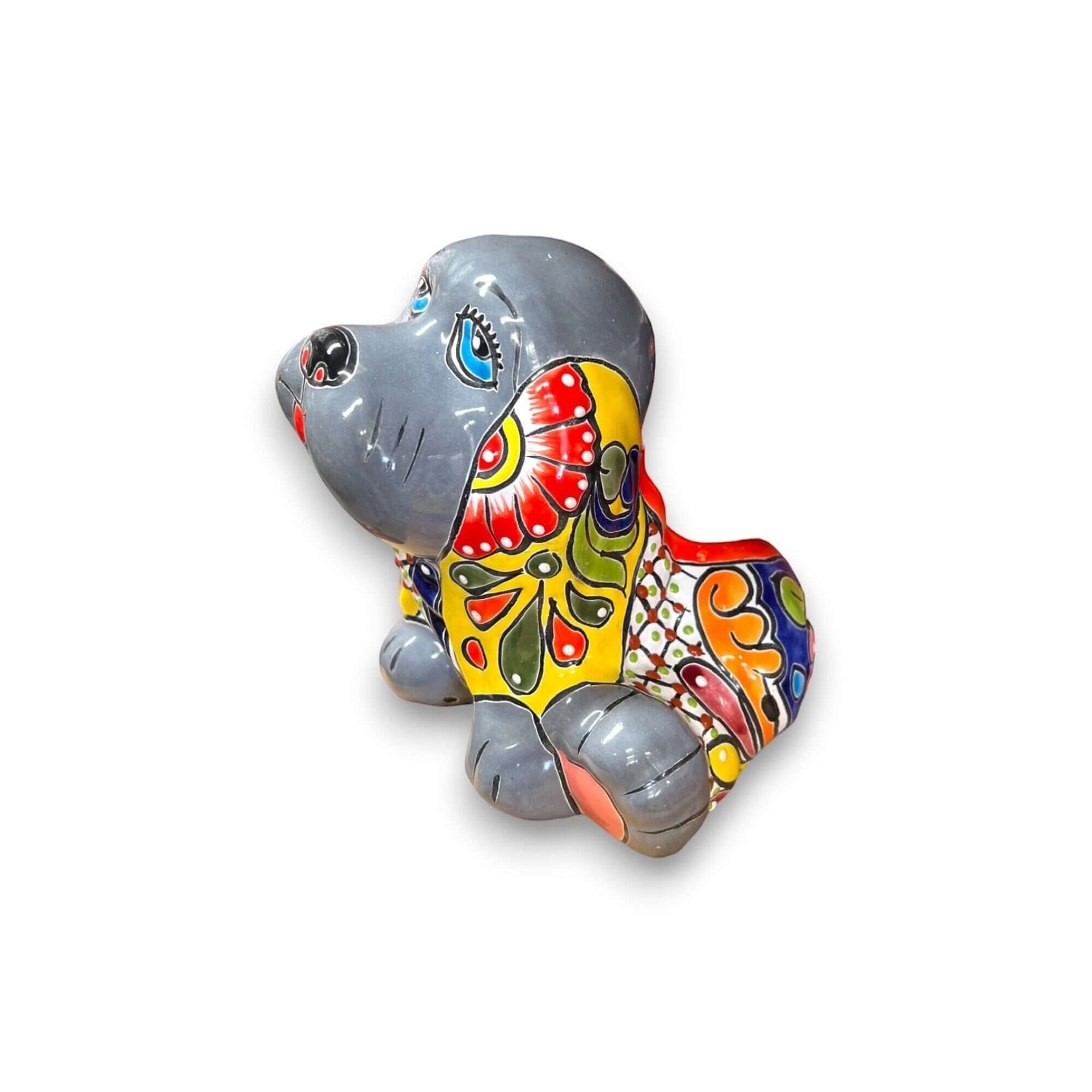 Vibrant Handmade Talavera Dog Statue | Colorful Mexican Canine Art