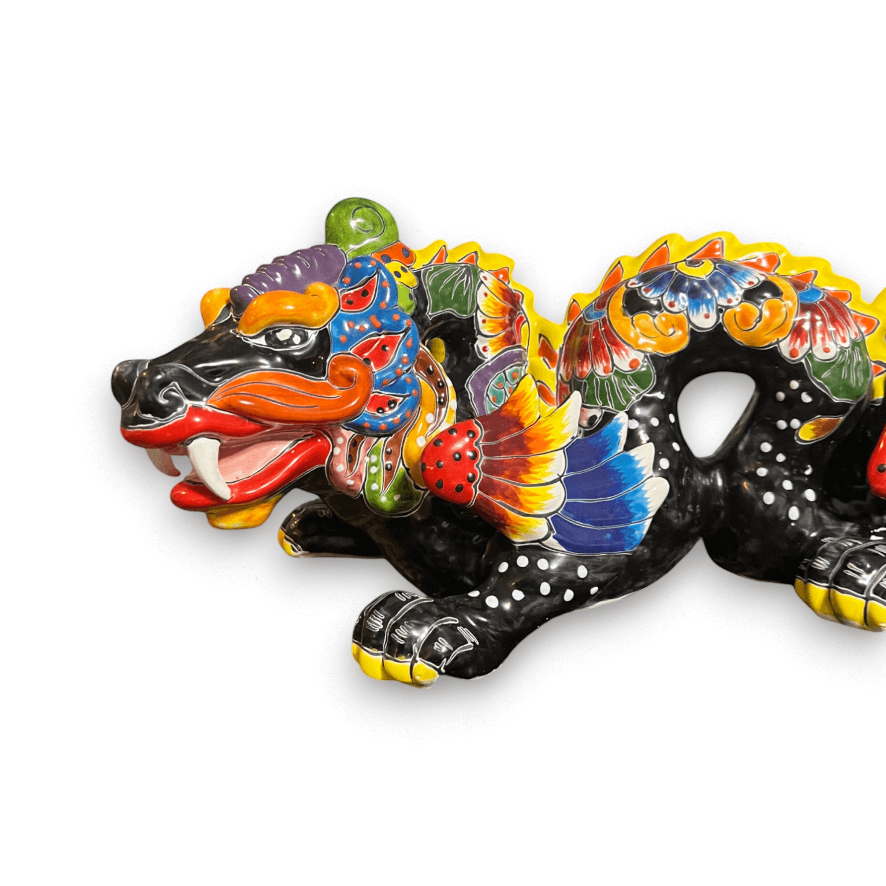 Handmade Talavera Dragon Statue | Vibrant Mexican Cultural Art
