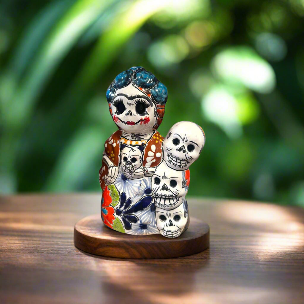 Talavera Frida Statue | Day of the Dead Calavera Skull Decor
