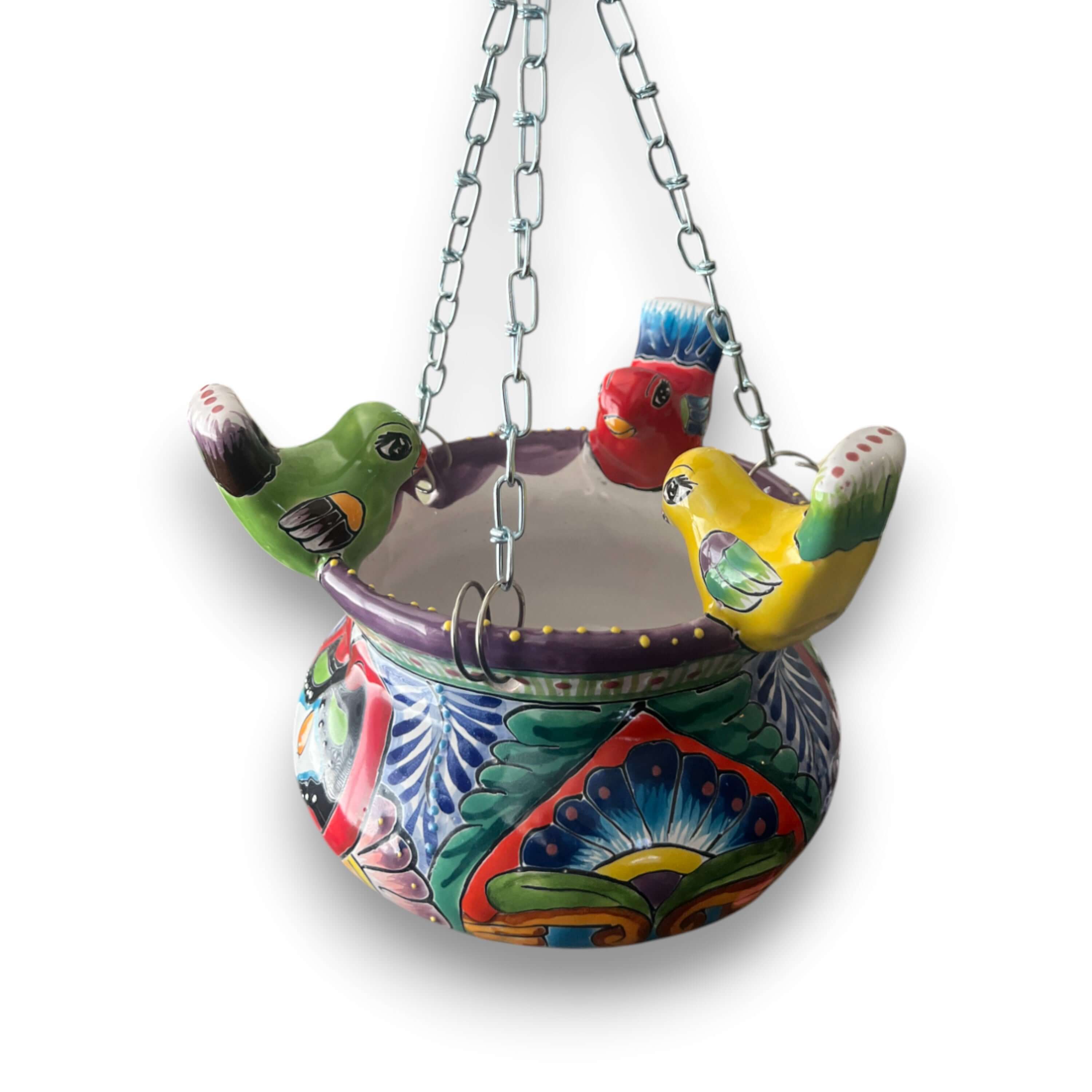 Small Talavera Hanging Planter with Birds | Handmade Ceramic Pot