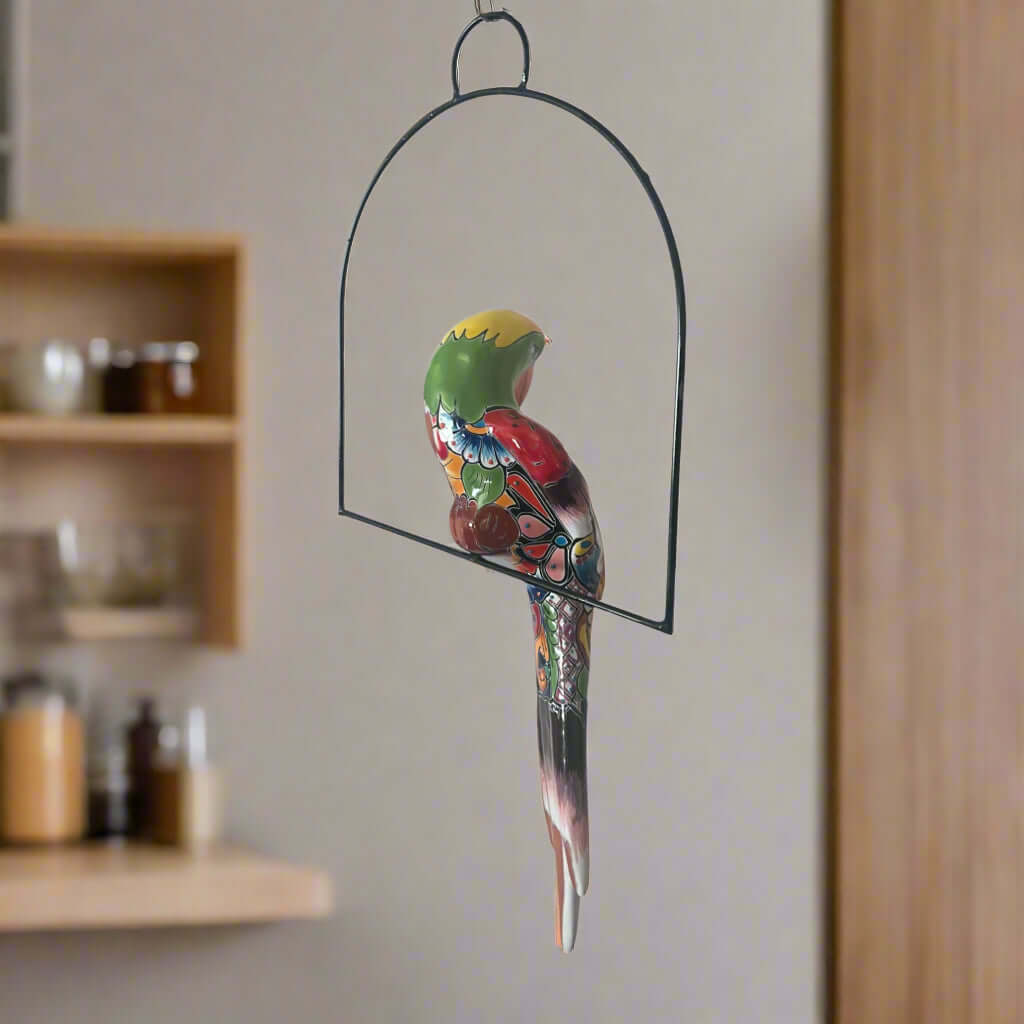 Talavera Hanging Parrot | Colorful Mexican Bird