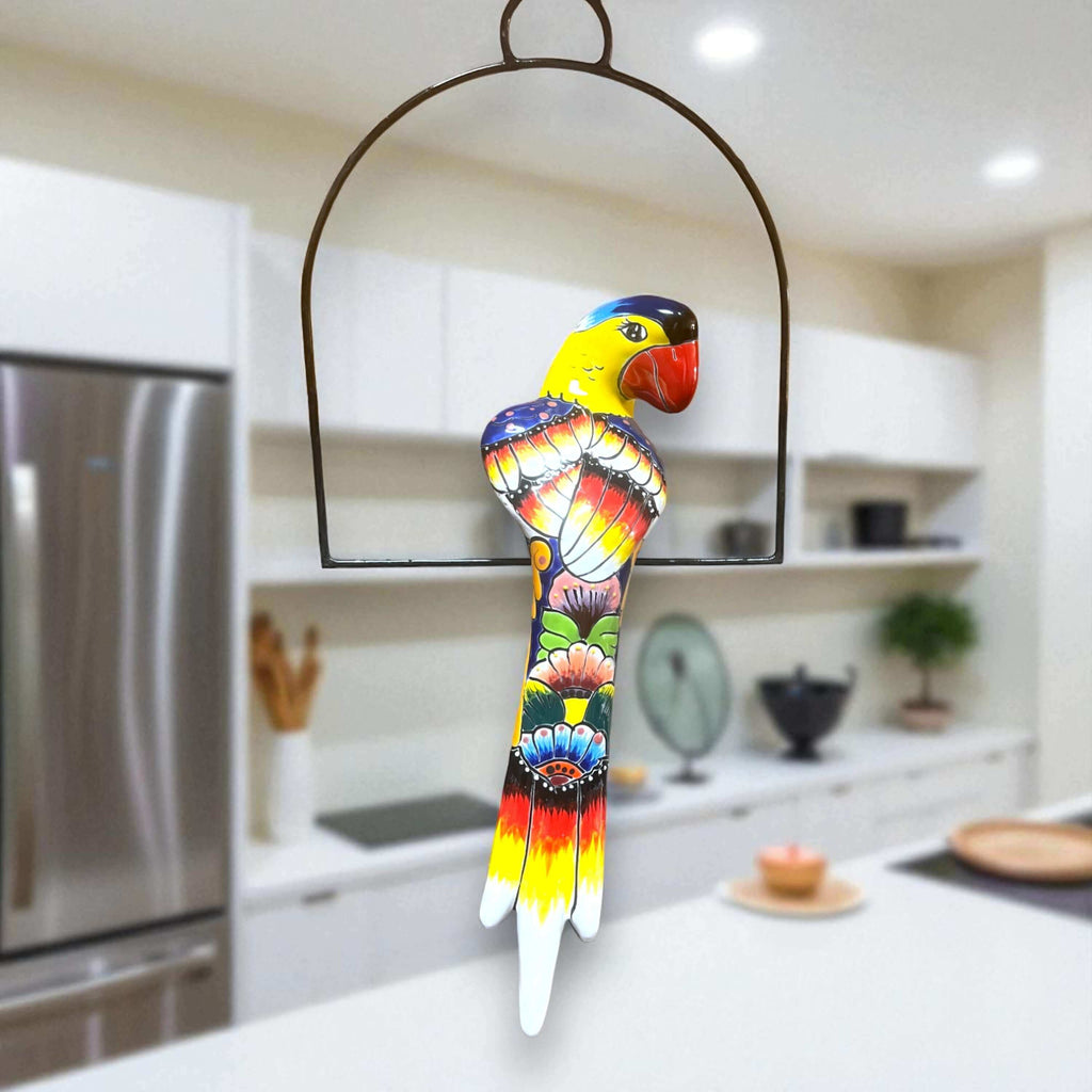 Talavera Hanging Parrot | Colorful Mexican Bird