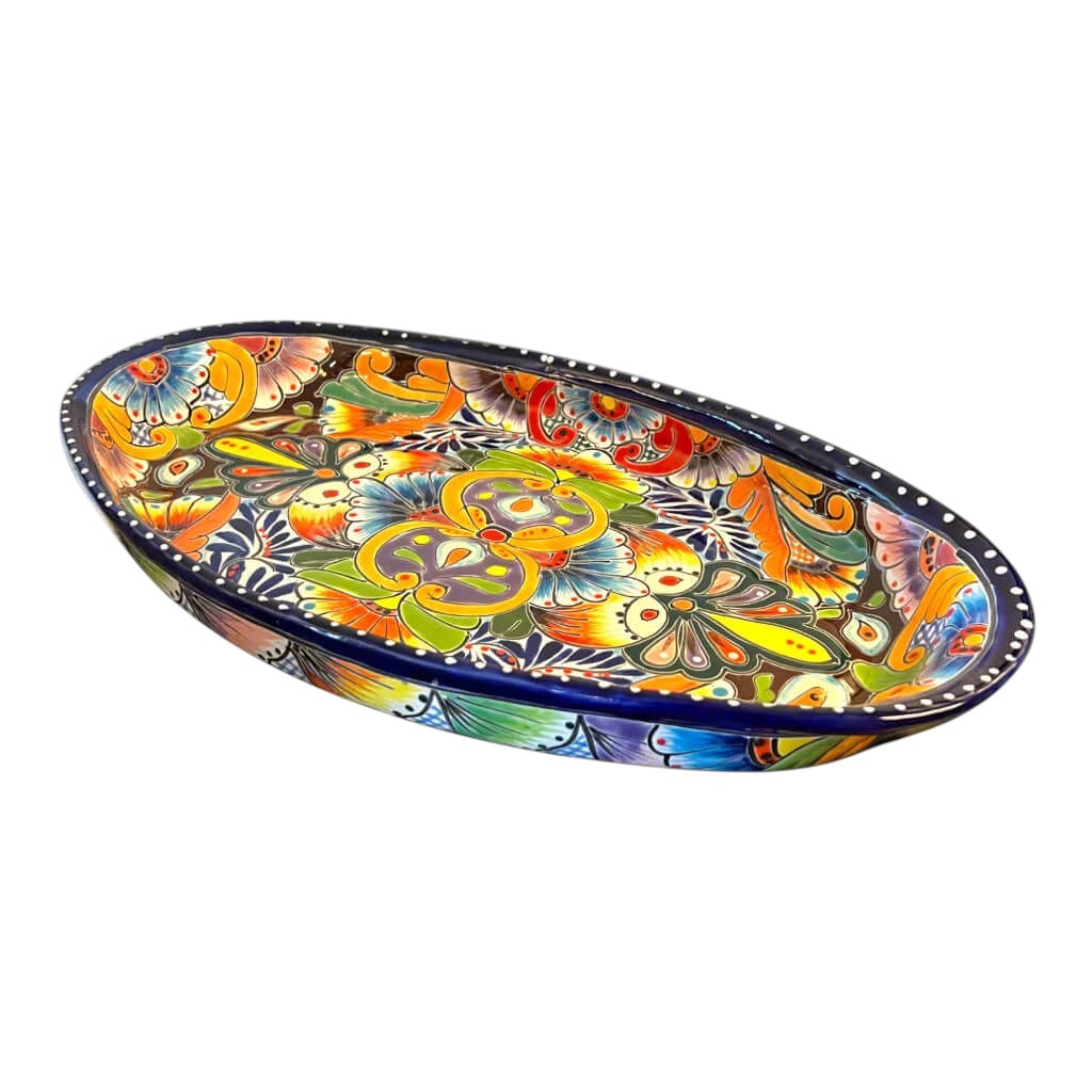 Talavera Oval Serving Platter | Cobalt-Blue Rim Kitchenware