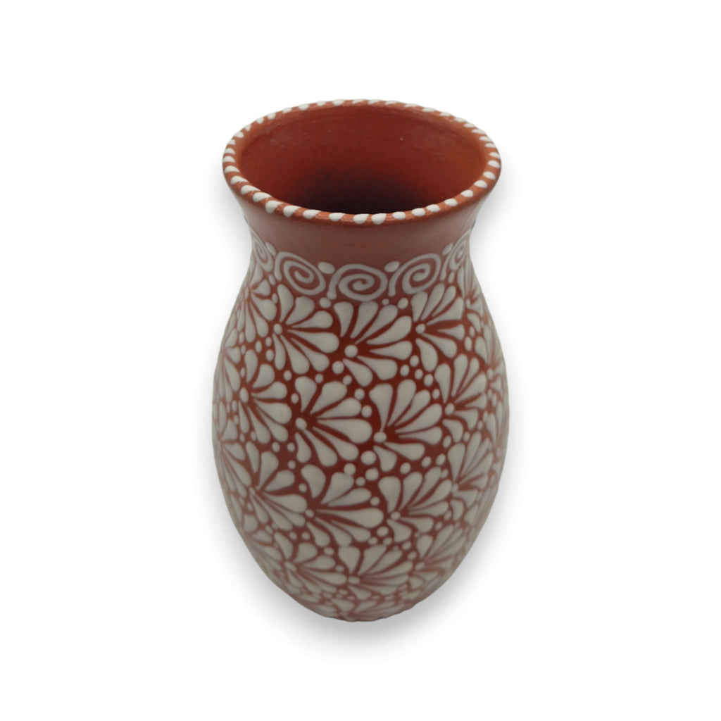 Handmade Talavera Vase | Brown & White Relief Pottery