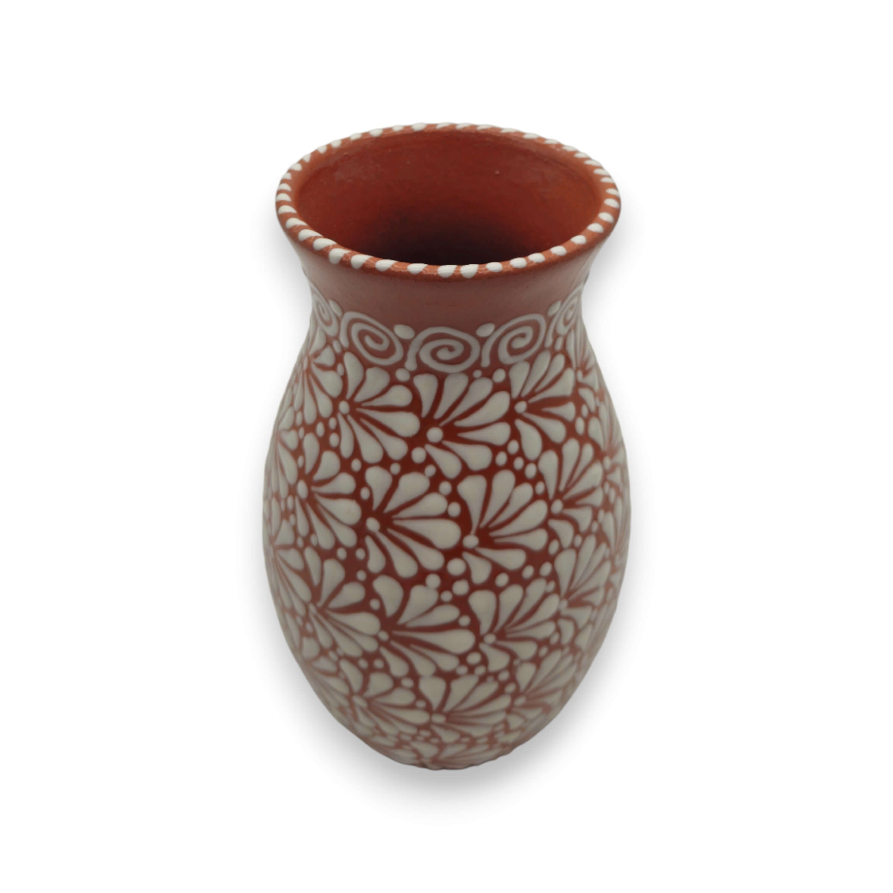 Handmade Talavera Vase | Brown & White Relief Pottery